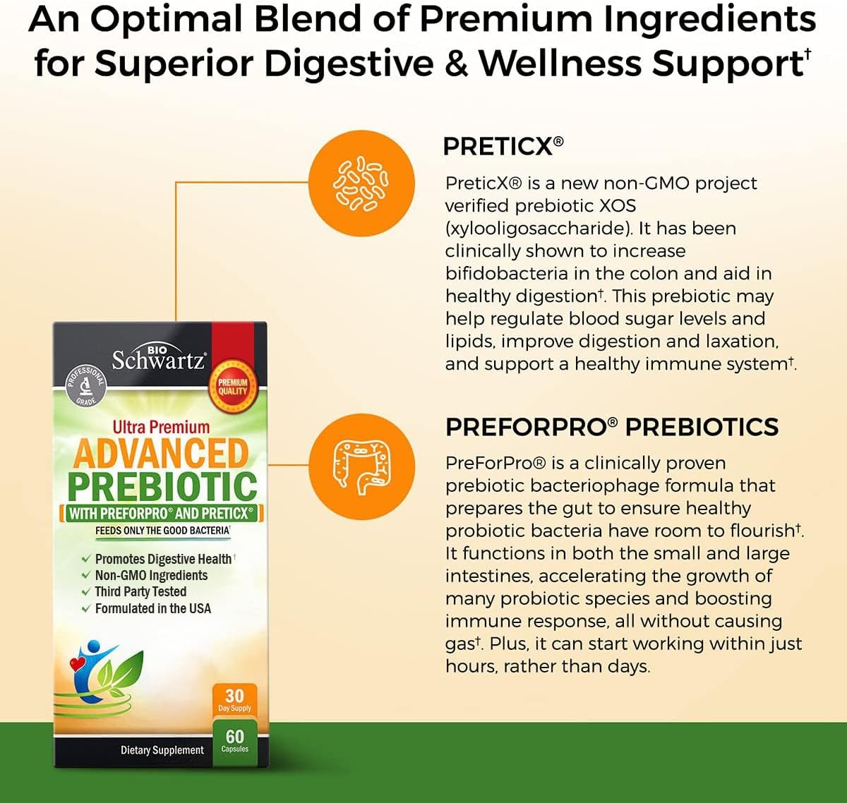 image:imageAdvanced Prebiotics for Digestive Health Fast Acting Gut Health Supplement with Clinically Validated Prebiotics for Women amp Men for Healthy Gut Flora Bloating amp Immune Support 1 Month Supply60 Count Pack of 1