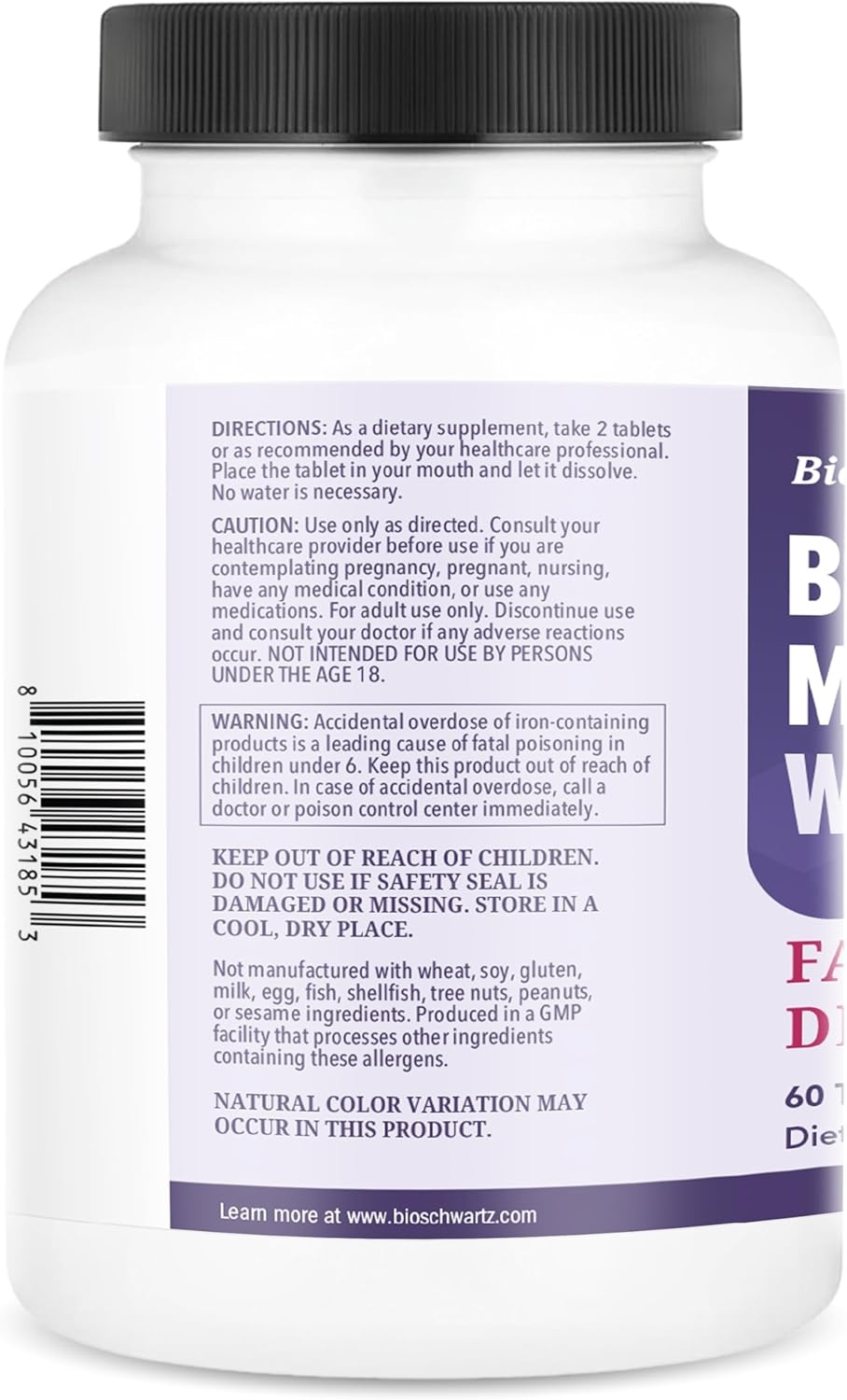 image:imageBioSchwartz Bariatric B12 Plus Dissolvable Tablets 1000mcg Vitamin B12 Vitamin B6 Folate Biotin Cherry Strawberry Flavor 3Month Supply Third Party Tested for Bariatric Patients 90 CountBariatric Multivitamin with Iron 60 Count