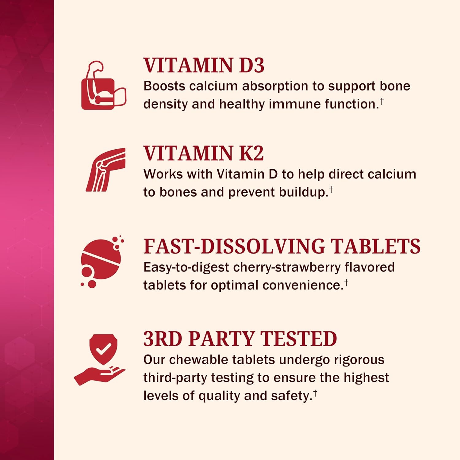 image:imageBioSchwartz Bariatric B12 Plus Dissolvable Tablets 1000mcg Vitamin B12 Vitamin B6 Folate Biotin Cherry Strawberry Flavor 3Month Supply Third Party Tested for Bariatric Patients 90 CountBariatric D3K2 90 Count