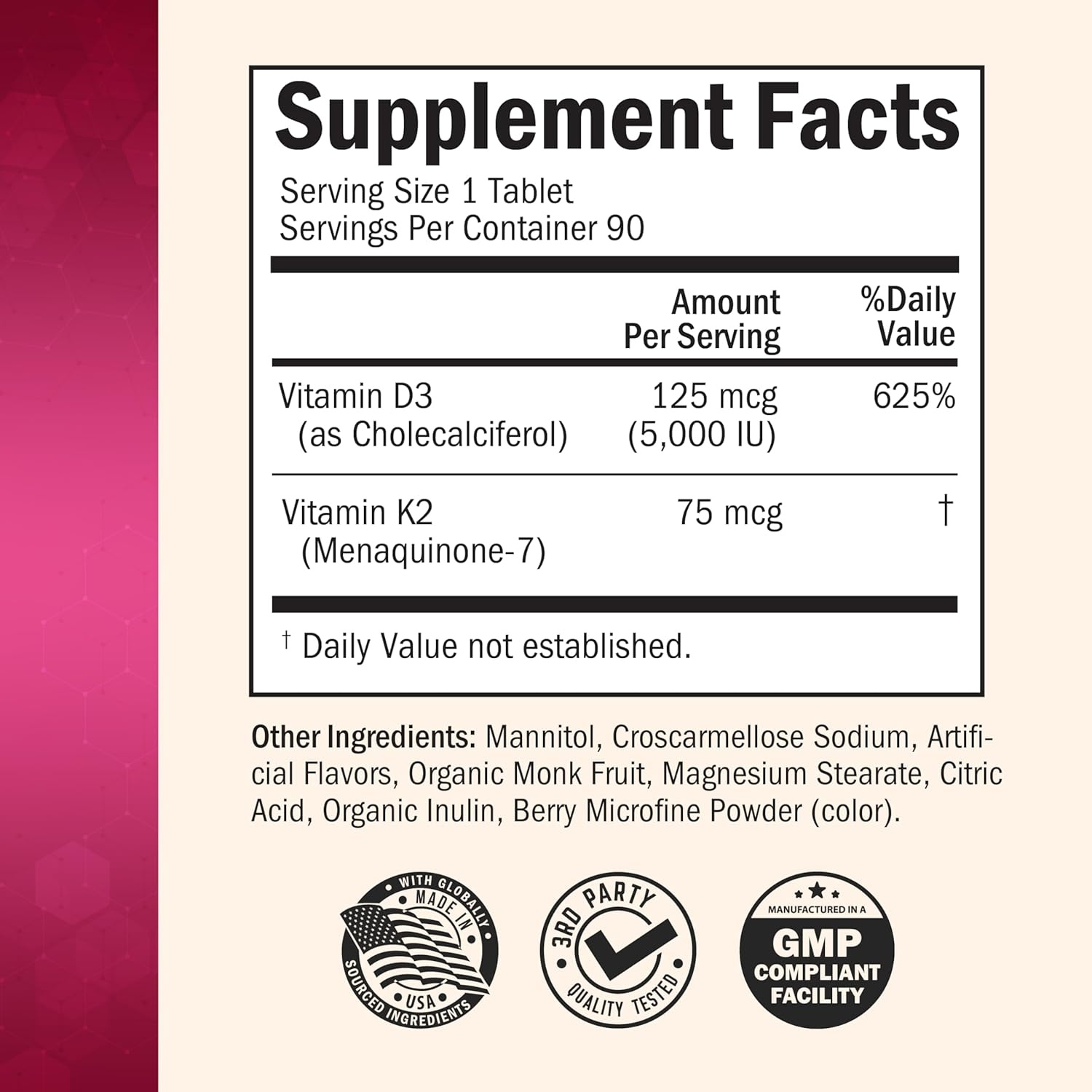 image:imageBioSchwartz Bariatric B12 Plus Dissolvable Tablets 1000mcg Vitamin B12 Vitamin B6 Folate Biotin Cherry Strawberry Flavor 3Month Supply Third Party Tested for Bariatric Patients 90 CountBariatric D3K2 90 Count