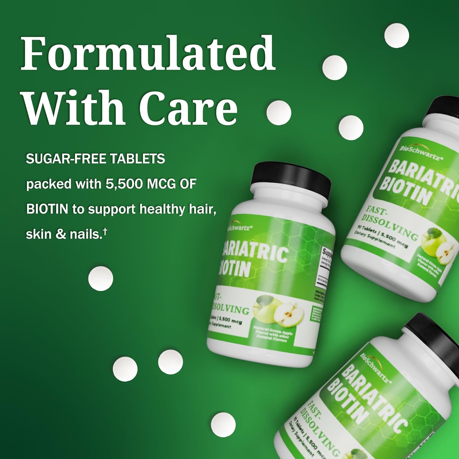 image:imageBioSchwartz Bariatric B12 Plus Dissolvable Tablets 1000mcg Vitamin B12 Vitamin B6 Folate Biotin Cherry Strawberry Flavor 3Month Supply Third Party Tested for Bariatric Patients 90 CountBariatric Biotin 90 Count