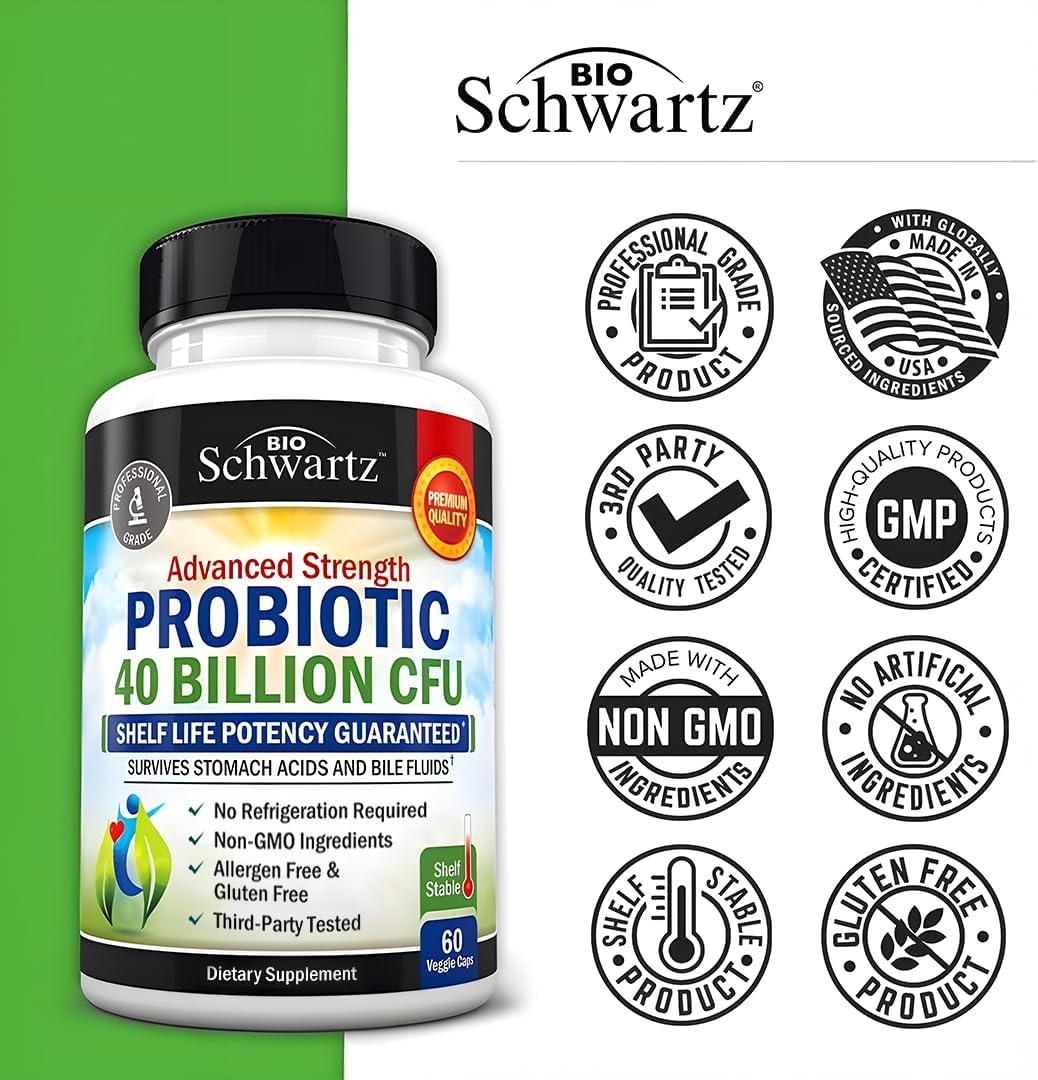 image:imageBioSchwartz Daily Probiotic Nutritional Supplement 40 Billion CFU for Gut Health Probiotics for Men and Women Digestive Health with Astragalus amp Lactobacillus Shelf Stable 60 Count60 Count Pack of 1