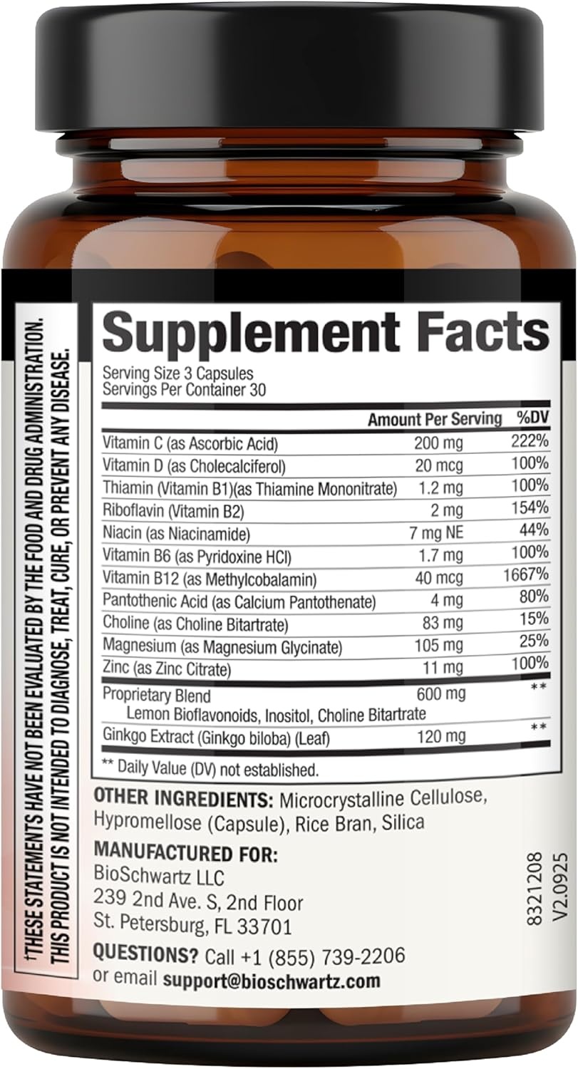 image:imageBioSchwartz Ear Ringing Support Supplement Vitamins C D B1 amp Lemon Bioflavonoid Complex for Ringing Ears Support Made in the USA with Globally Sourced Ingredients 30Day Supply 90 Capsules
