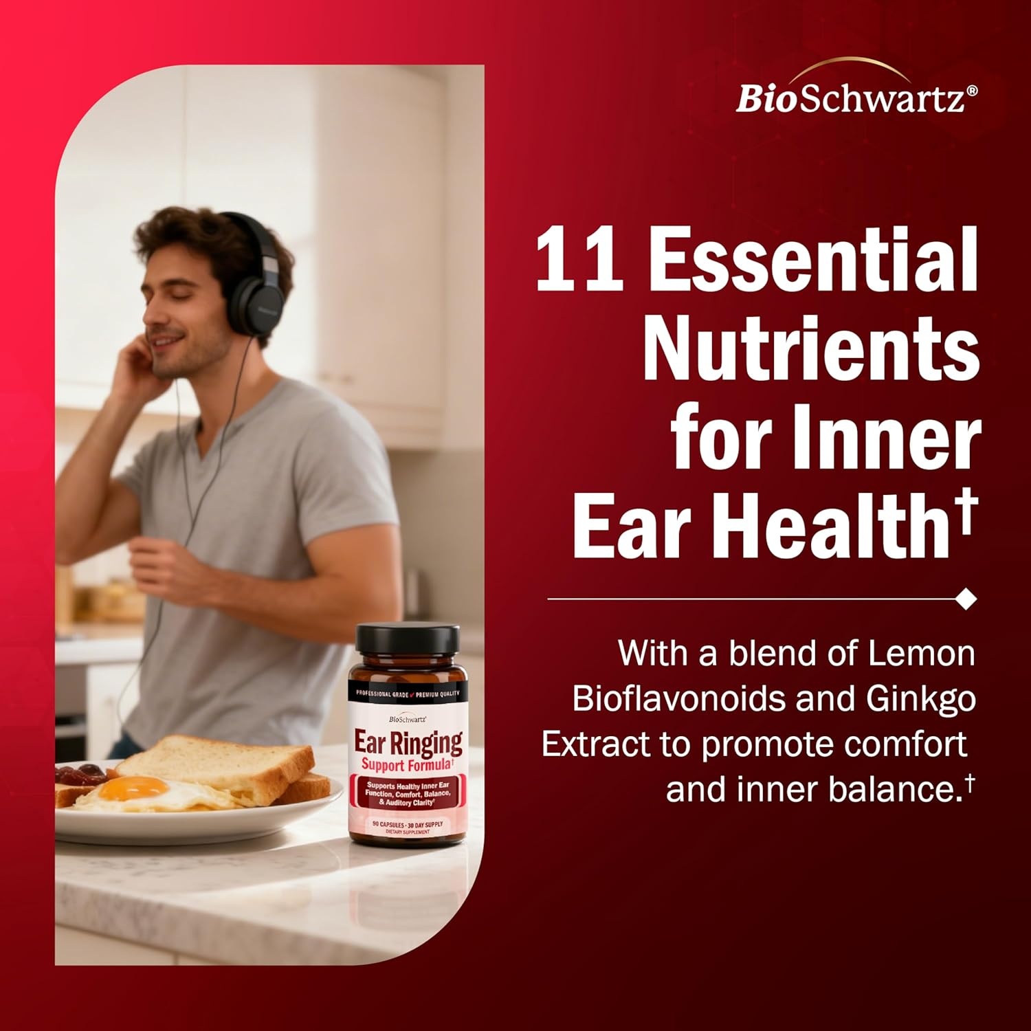 image:imageBioSchwartz Ear Ringing Support Supplement Vitamins C D B1 amp Lemon Bioflavonoid Complex for Ringing Ears Support Made in the USA with Globally Sourced Ingredients 30Day Supply 90 Capsules