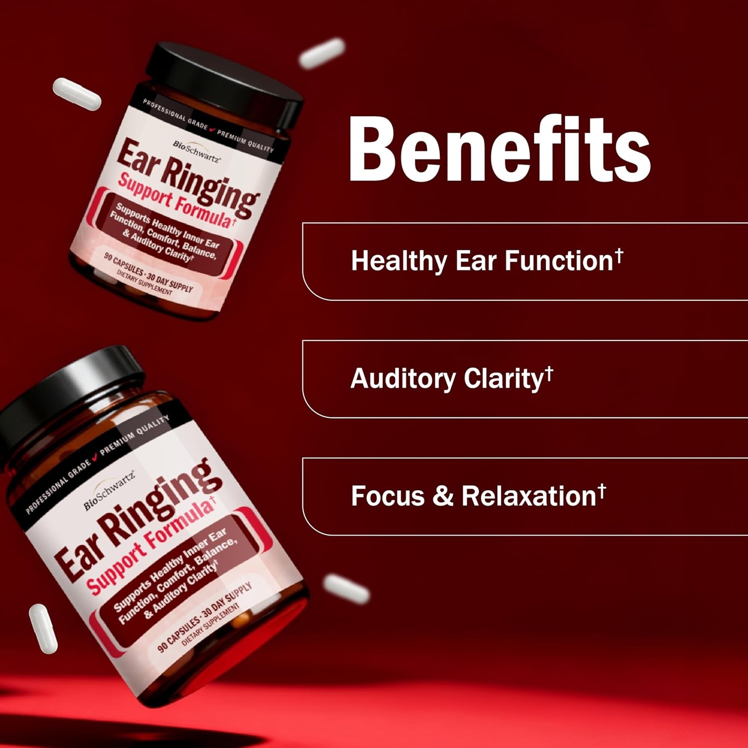 image:imageBioSchwartz Ear Ringing Support Supplement Vitamins C D B1 amp Lemon Bioflavonoid Complex for Ringing Ears Support Made in the USA with Globally Sourced Ingredients 30Day Supply 90 Capsules