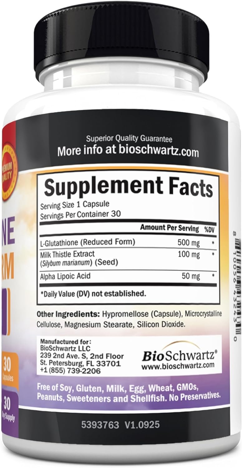 image:imageBioSchwartz Glutathione Supplement 500mg Liver Detox with Quercetin Vitamin C Milk Thistle Alpha Lipoic Acid Immune Support Pill Enhanced Immunity Defense Health Formula 60 Capsules30 Count Pack of 1