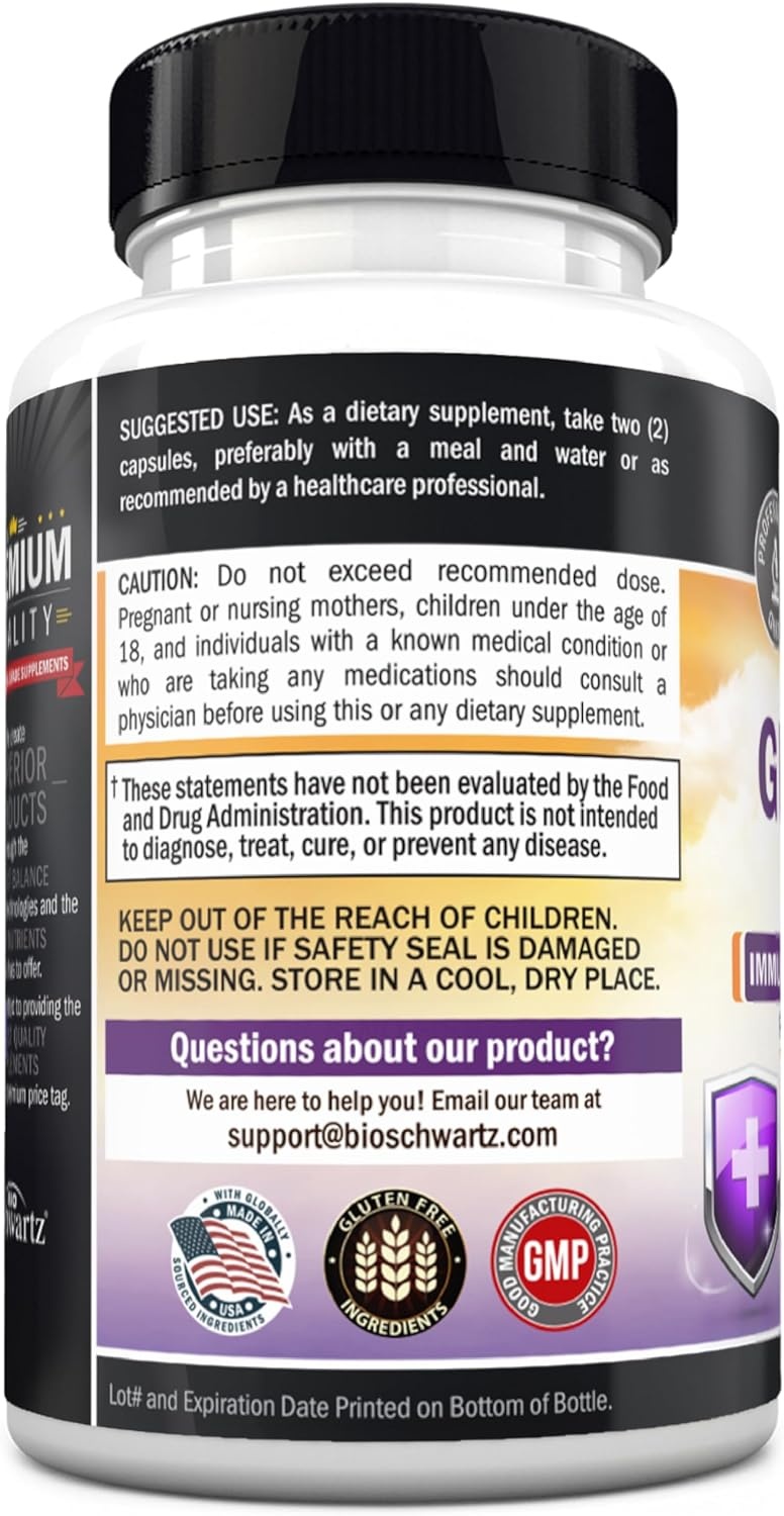 image:imageBioSchwartz Glutathione Supplement 500mg Liver Detox with Quercetin Vitamin C Milk Thistle Alpha Lipoic Acid Immune Support Pill Enhanced Immunity Defense Health Formula 60 Capsules60 Count Pack of 1