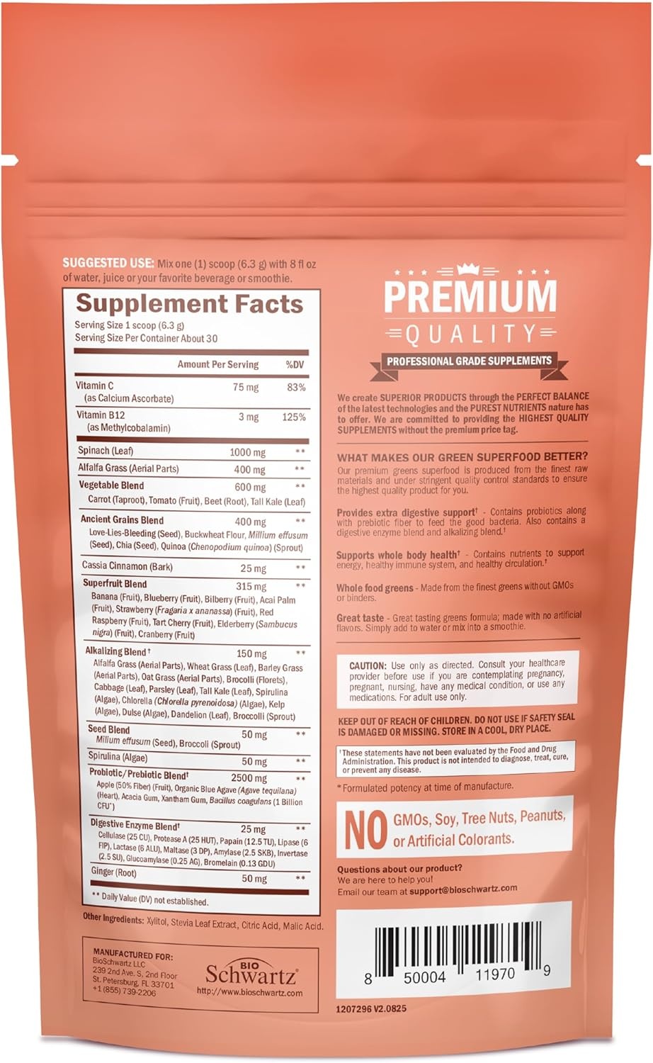 image:imageBioSchwartz Greens Powder Super Greens with Probiotics Prebiotics Digestive Enzymes amp 43 Green Superfoods Chlorophyll Bilberry Chlorella Spirulina Tastes Amazing 30 Servings67 Ounce Pack of 1