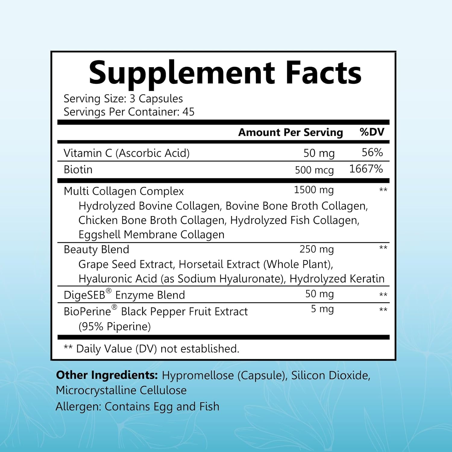 image:imageBioSchwartz Hydrolyzed Collagen Peptide Capsules Multi Collagen Supplements for Women Types I II III V X with Vitamin C Biotin Keratin and Hyaluronic Acid for Skin Hair amp Nails 135ct135 Count Pack of 1