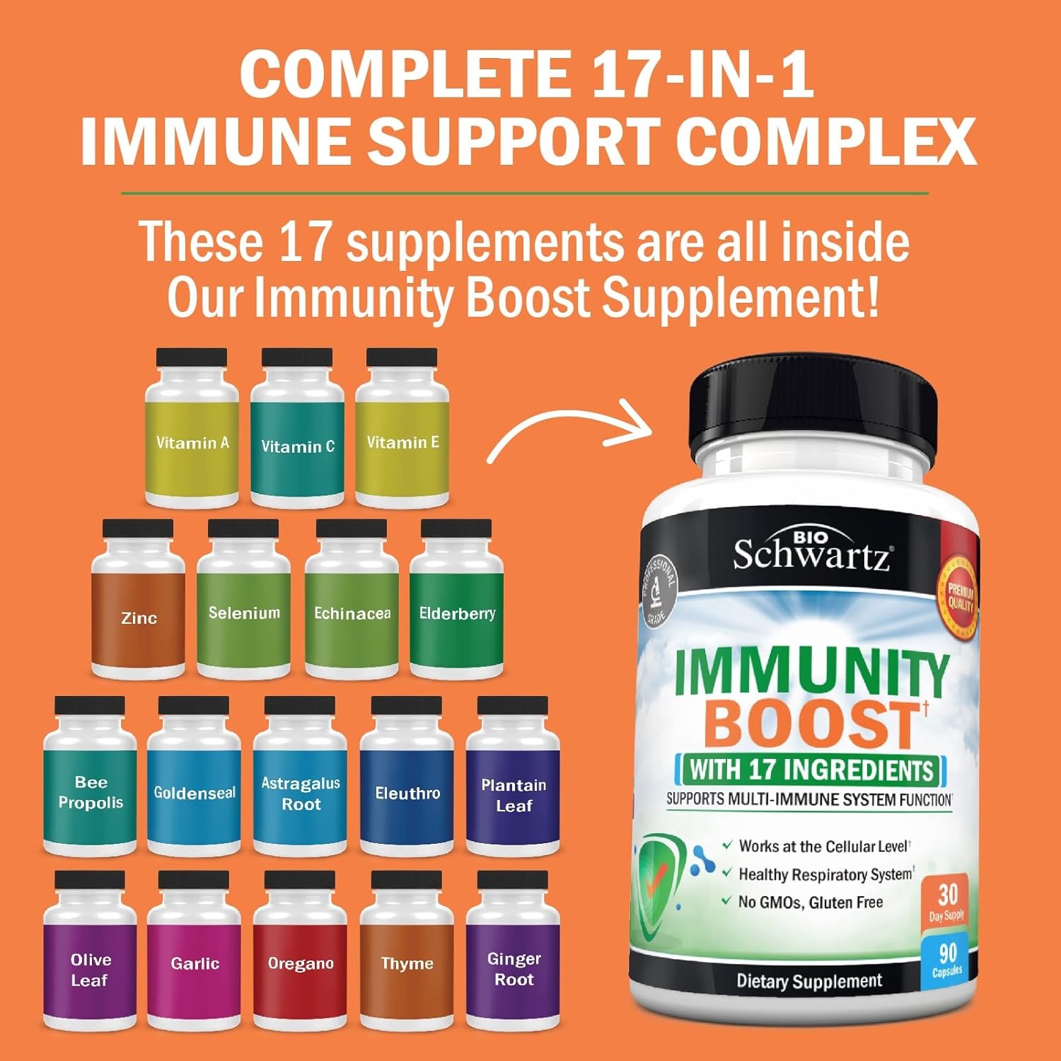image:imageBioSchwartz Immune Support Supplement Vitamin C with Zinc Elderberry Extract Ginger Bee Propolis Beta Carotenes Immunity Boost for Adults Immune Defense Antioxidant Vitamins 90 Capsules