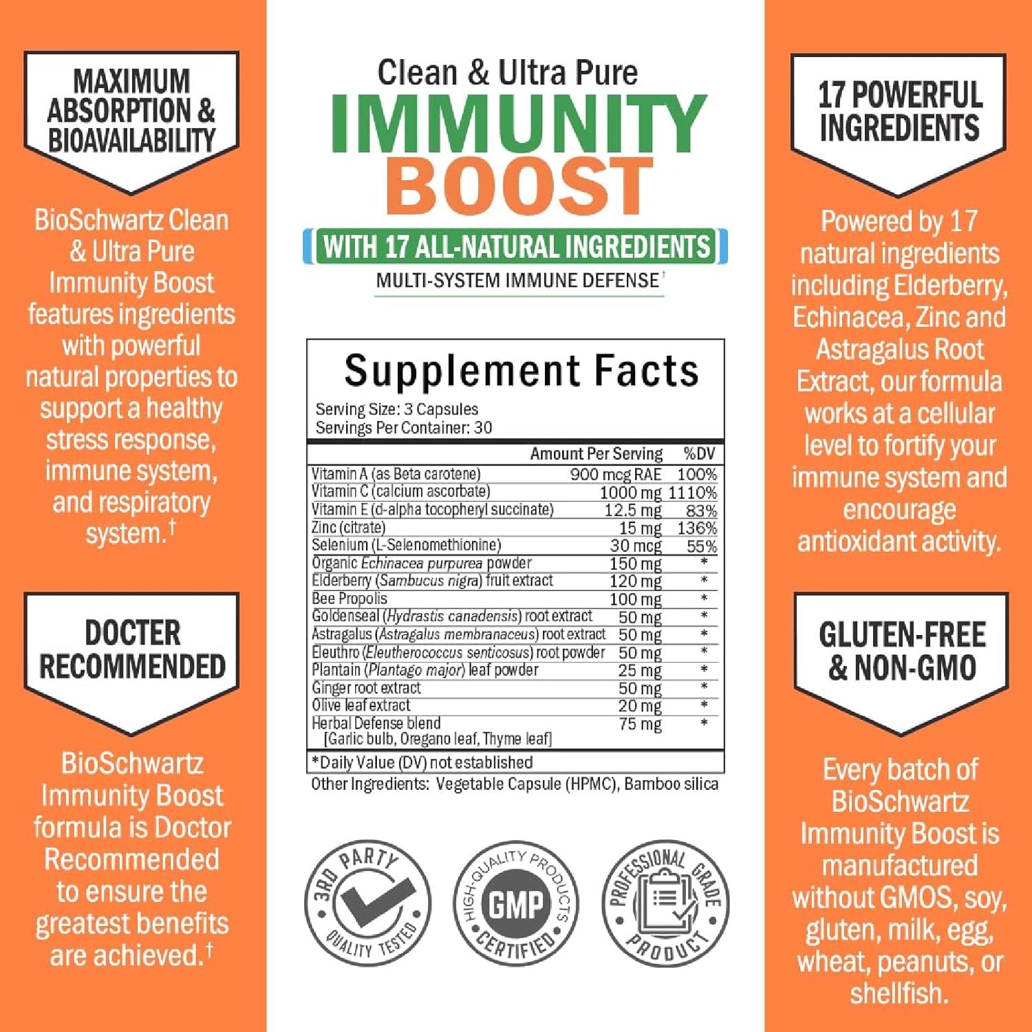image:imageBioSchwartz Immune Support Supplement Vitamin C with Zinc Elderberry Extract Ginger Bee Propolis Beta Carotenes Immunity Boost for Adults Immune Defense Antioxidant Vitamins 90 Capsules