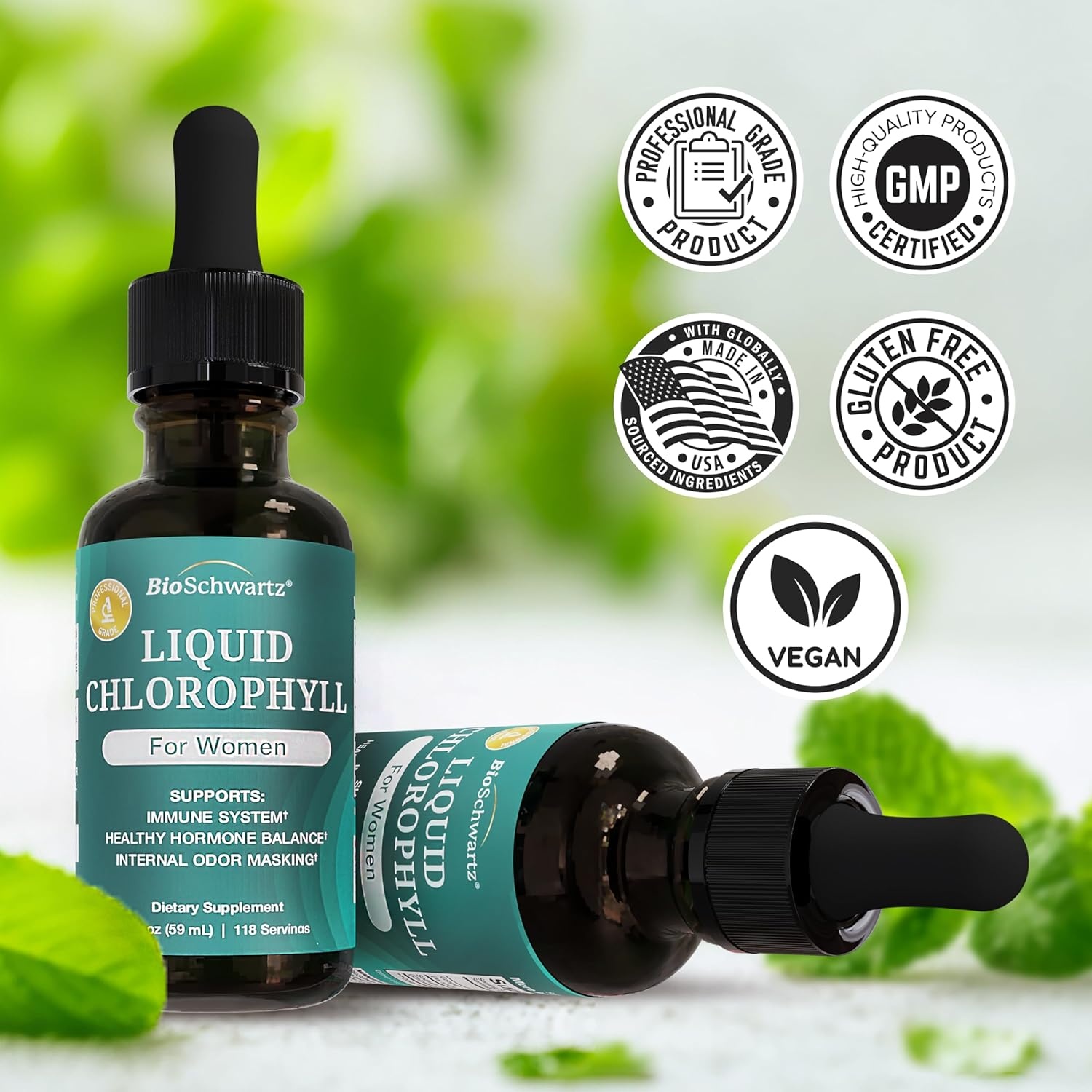 image:imageBioSchwartz Liquid Chlorophyll for Women with Copper for Immune Support Skin Health and Internal Deodorizer Liquid Chlorophyll Supplement Drops for Women Third Party Tested 118 Servings