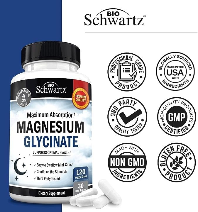 image:imageBioSchwartz Magnesium Glycinate 500mg Capsules 120 Mini Caps Maximum Absorption Magnesium Supplement for Healthy Nerves Muscles Heart Mood and Sleep Support Vegan GlutenFree NonGMO120 Count Pack of 1