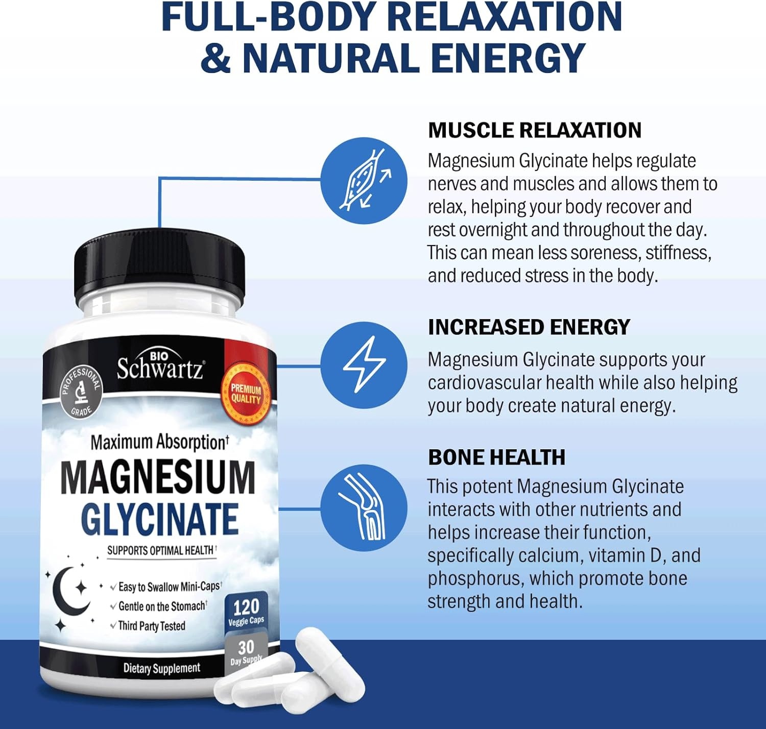 image:imageBioSchwartz Magnesium Glycinate 500mg Capsules 120 Mini Caps Maximum Absorption Magnesium Supplement for Healthy Nerves Muscles Heart Mood and Sleep Support Vegan GlutenFree NonGMO120 Count Pack of 1