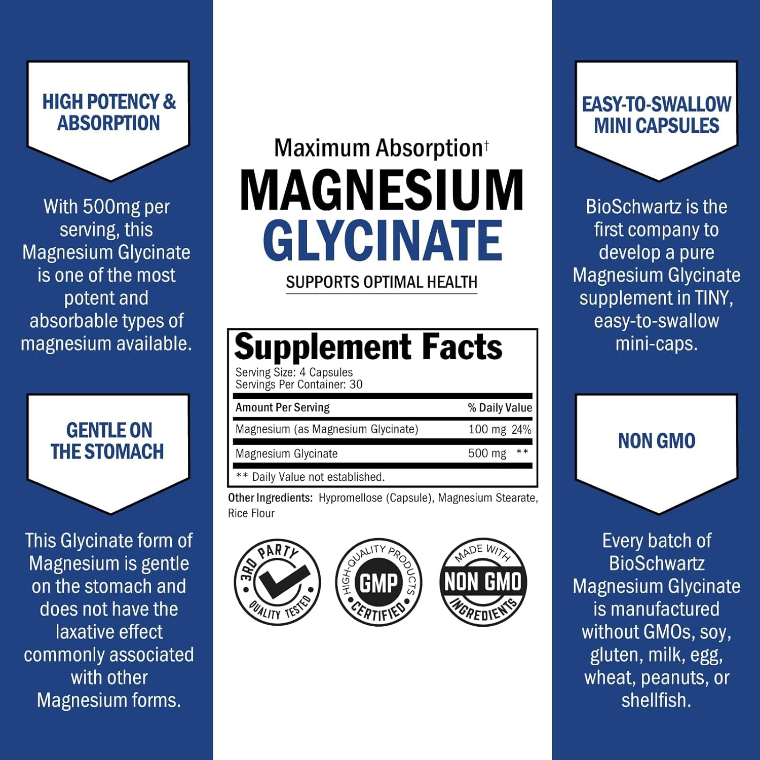 image:imageBioSchwartz Magnesium Glycinate 500mg Capsules 120 Mini Caps Maximum Absorption Magnesium Supplement for Healthy Nerves Muscles Heart Mood and Sleep Support Vegan GlutenFree NonGMO120 Count Pack of 1
