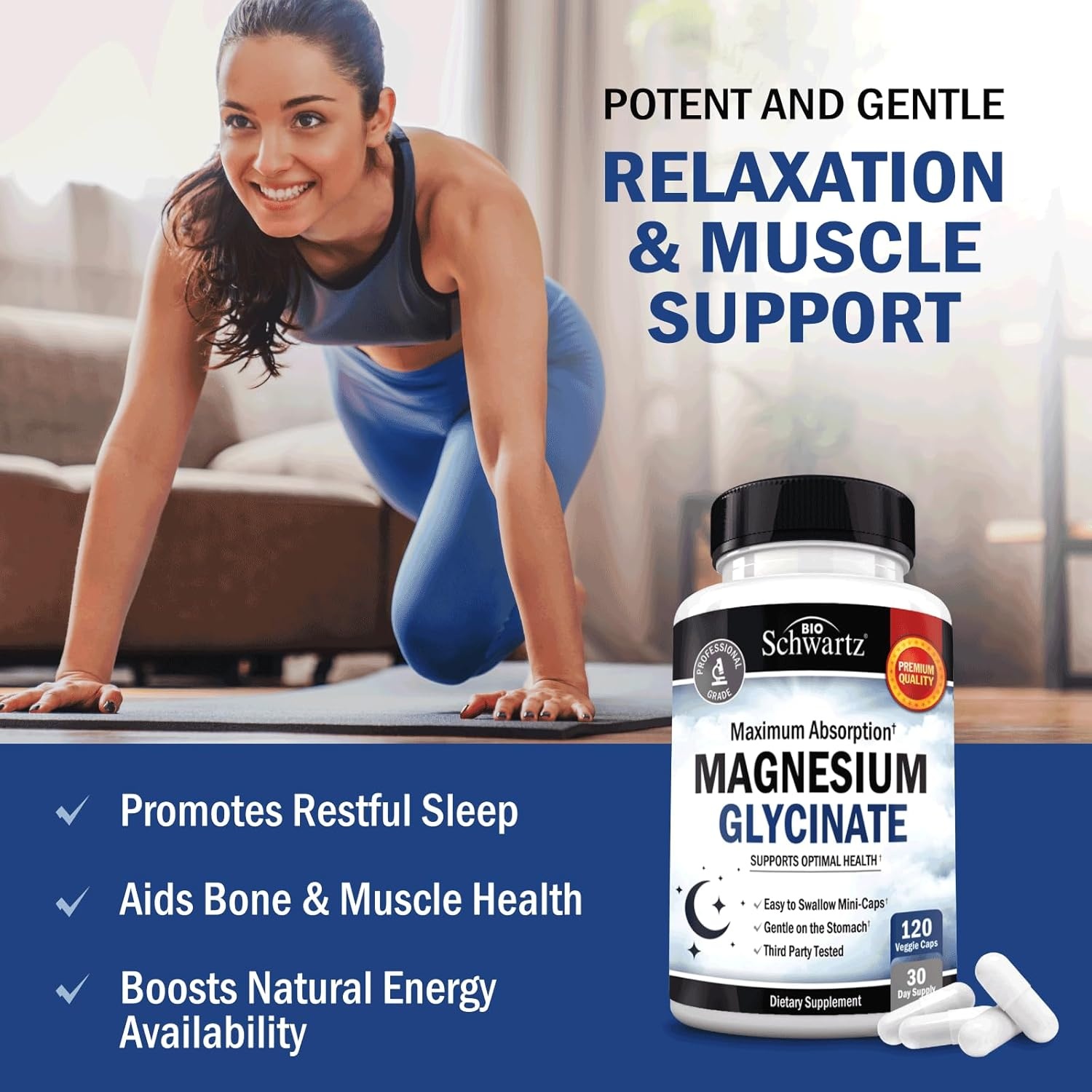 image:imageBioSchwartz Magnesium Glycinate 500mg Capsules 120 Mini Caps Maximum Absorption Magnesium Supplement for Healthy Nerves Muscles Heart Mood and Sleep Support Vegan GlutenFree NonGMO120 Count Pack of 1