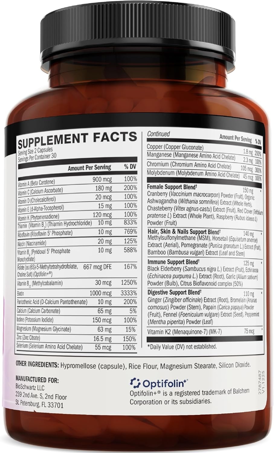 image:imageBioSchwartz Methylated Multivitamin for Women 22 Essential Vitamins amp Minerals with B Complex Folic Acid Biotin amp More Womens Multivitamin for Energy Immunity Skin Hair amp Nails 60 Capsules