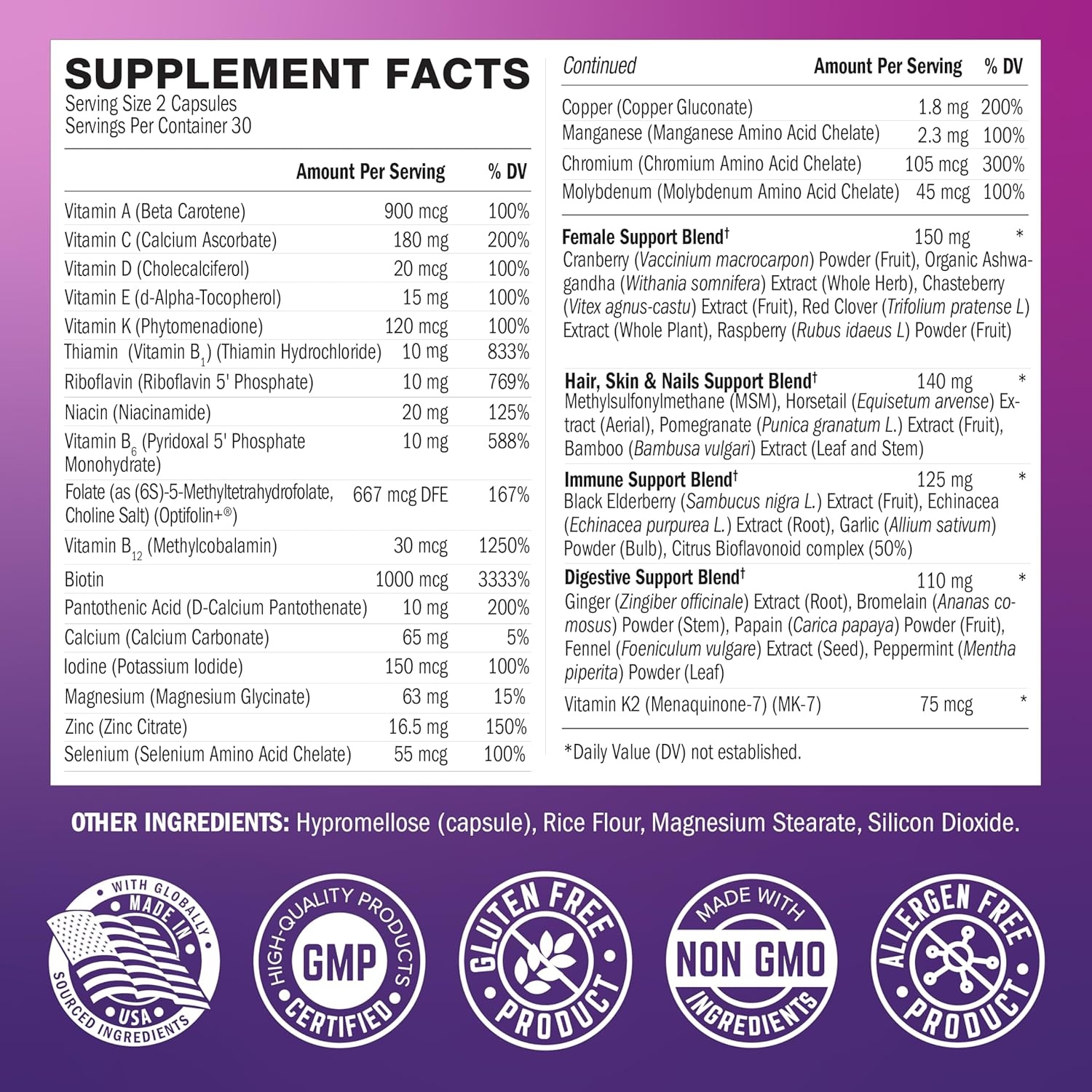 image:imageBioSchwartz Methylated Multivitamin for Women 22 Essential Vitamins amp Minerals with B Complex Folic Acid Biotin amp More Womens Multivitamin for Energy Immunity Skin Hair amp Nails 60 Capsules