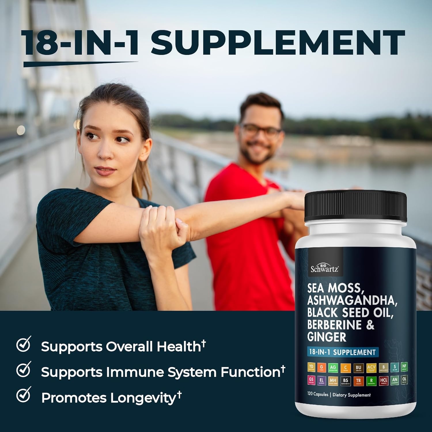 image:imageBioSchwartz Sea Moss Black Seed Oil Ashwagandha Ginger Supplement with Turmeric Berberine HCI Burdock Bladderwrack Resveratrol Elderberry Manuka Honey Apple Cider Vinegar ACV 120 Sea Moss Capsules120 Count Pack of 1