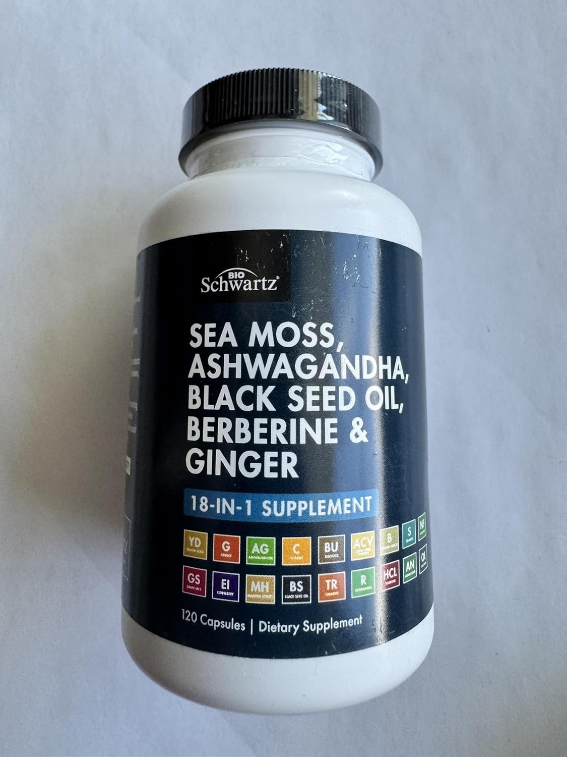 image:imageBioSchwartz Sea Moss Black Seed Oil Ashwagandha Ginger Supplement with Turmeric Berberine HCI Burdock Bladderwrack Resveratrol Elderberry Manuka Honey Apple Cider Vinegar ACV 120 Sea Moss Capsules120 Count Pack of 1