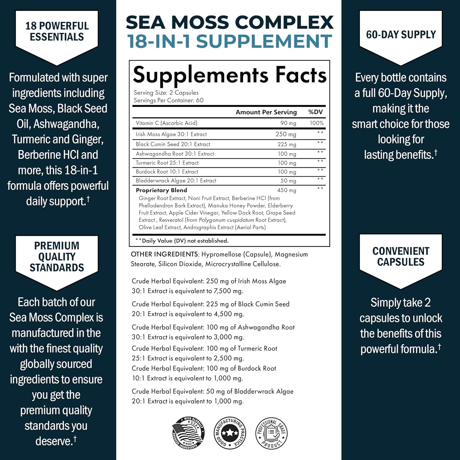 image:imageBioSchwartz Sea Moss Black Seed Oil Ashwagandha Ginger Supplement with Turmeric Berberine HCI Burdock Bladderwrack Resveratrol Elderberry Manuka Honey Apple Cider Vinegar ACV 120 Sea Moss Capsules120 Count Pack of 1