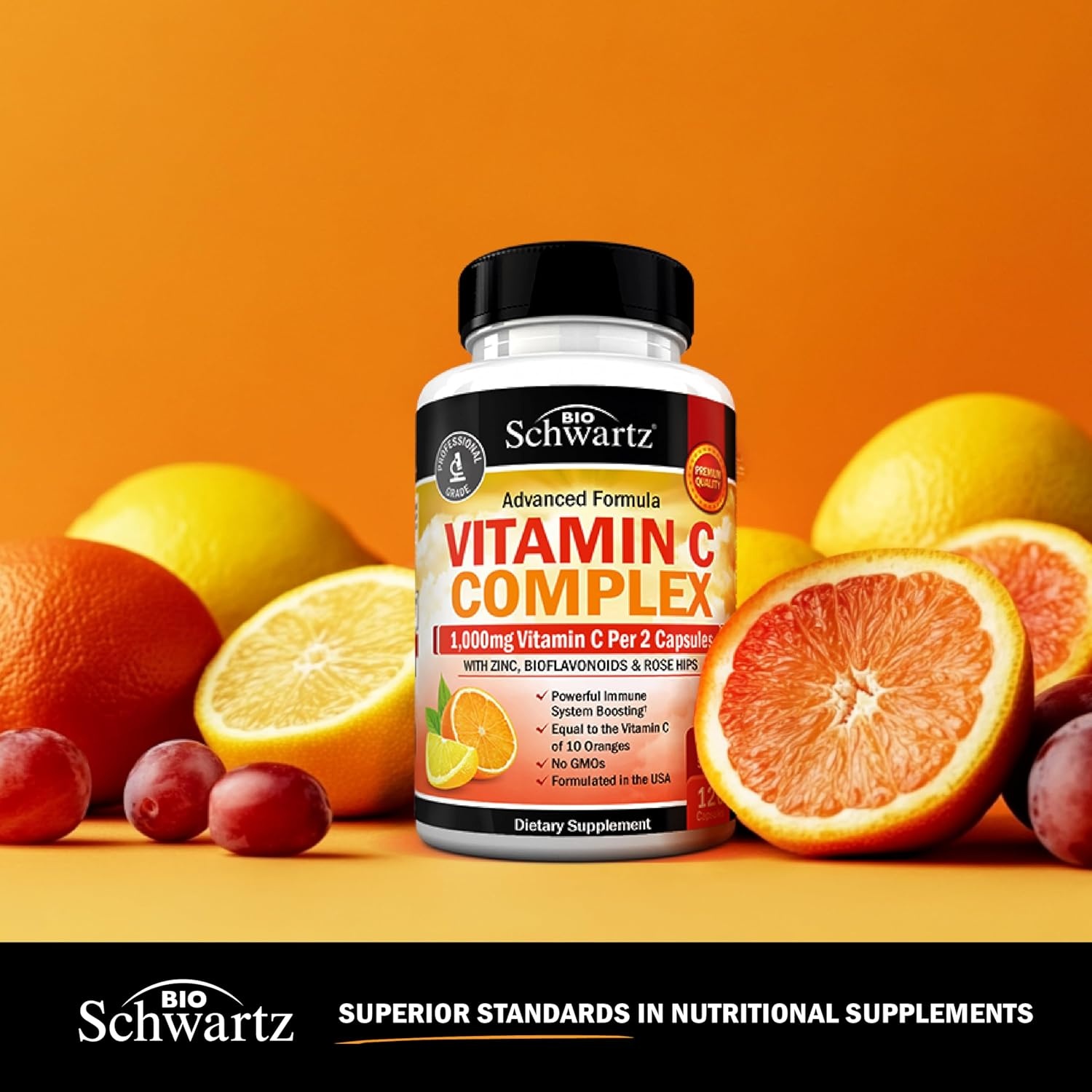 image:imageBioSchwartz Vitamin C Complex Supplement Vitamin C 1000mg Capsules with Rose HIPS Zinc and Citrus Bioflavonoids for Immune Health Cellular Energy Collagen Production 120 Count 60 Day Supply