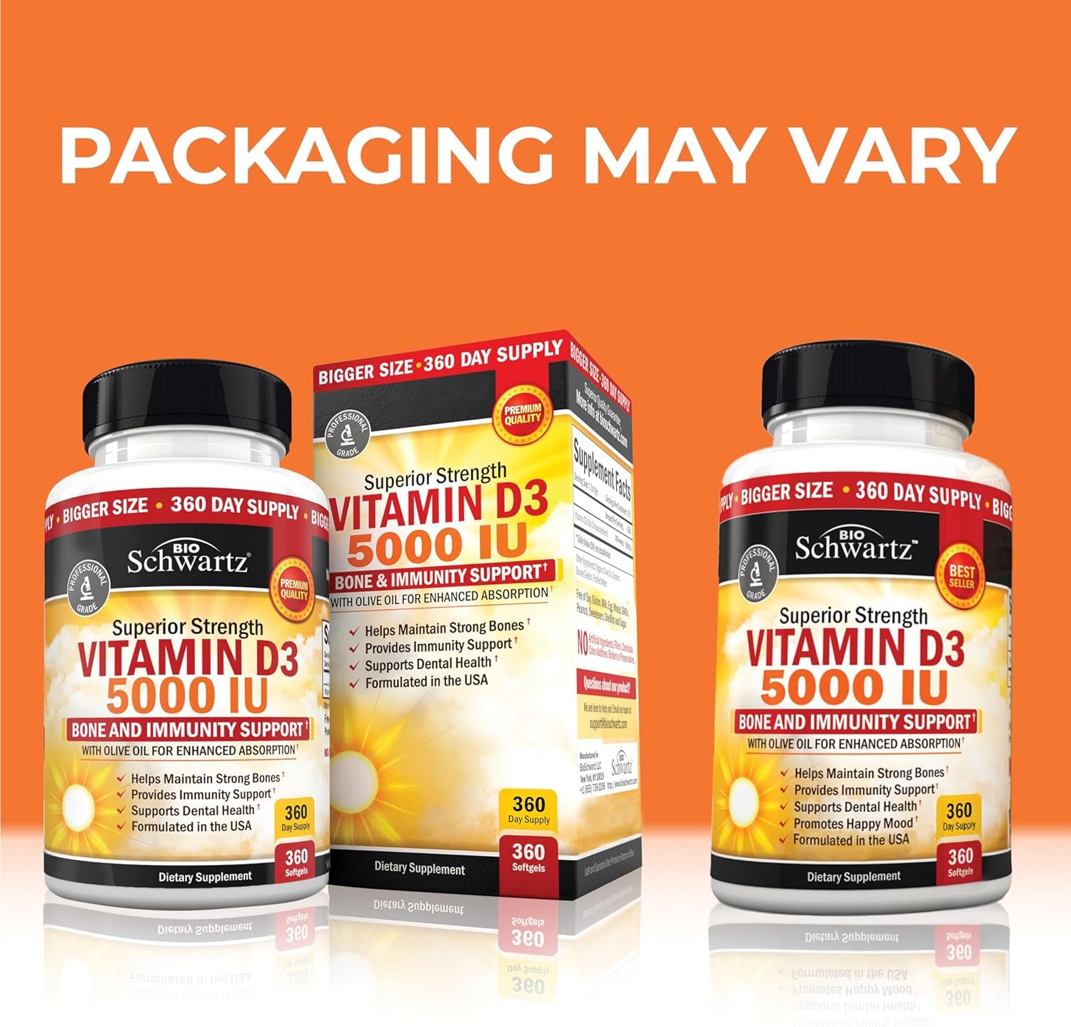 image:imageBioSchwartz Vitamin D3 5000 IU 125 mcg Chewable Tablets Immune Support Bone Strength Healthy Muscle Function GlutenFree and NonGMO Chewable Vitamin D for Adults 90Day Supply 90 Count360 Count Pack of 1