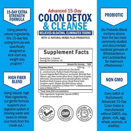 image:imageColon Cleanser and Detox for Digestive Support 15 Day FastActing Extra Strength Cleanse with Probiotic Fiber Psyllium Husk and Noni for Constipation Relief and Bloating Support NonGMO 45 Count