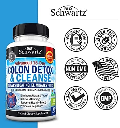 image:imageColon Cleanser and Detox for Digestive Support 15 Day FastActing Extra Strength Cleanse with Probiotic Fiber Psyllium Husk and Noni for Constipation Relief and Bloating Support NonGMO 45 Count