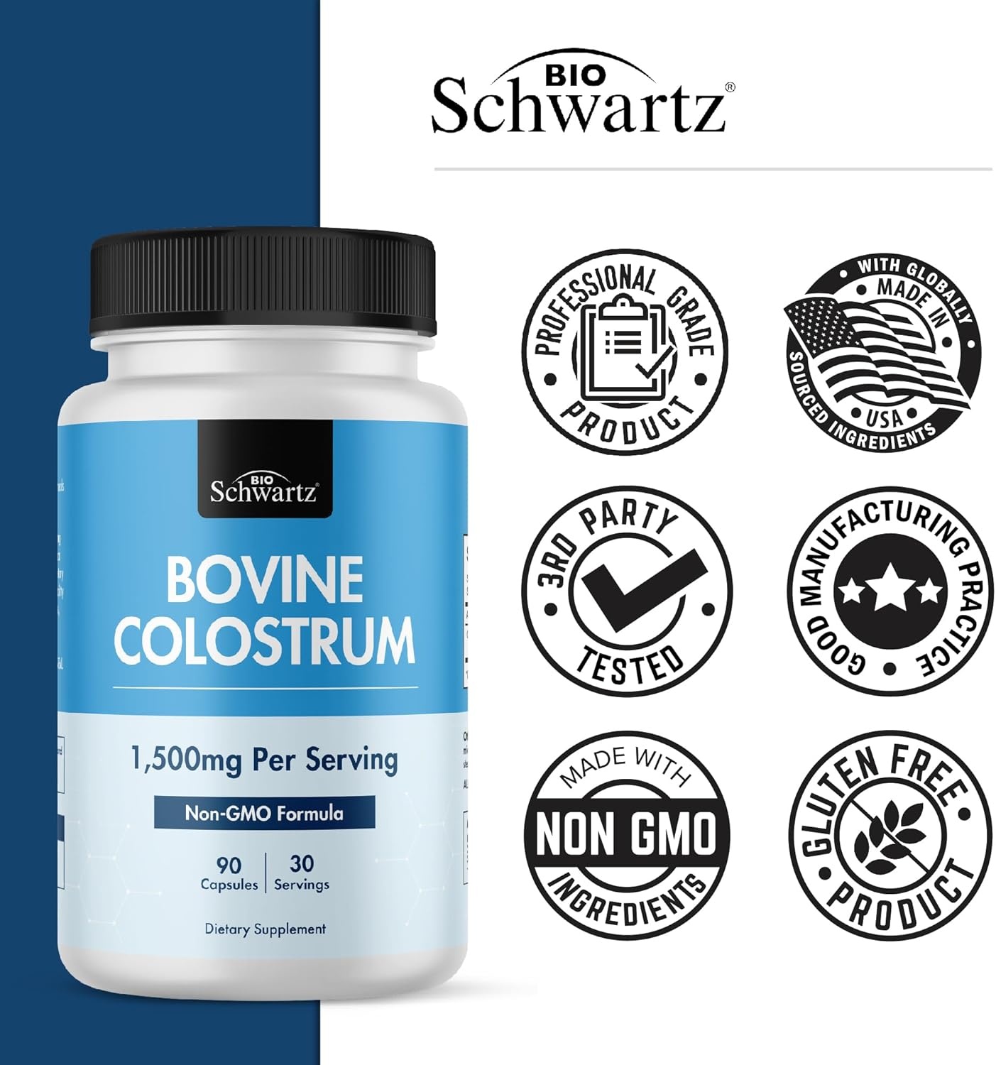 image:imageColostrum Supplement Extra Strength 1500mg Per Serving Grass Fed Colostrum Capsules from Bovine First Milking Supports Gut Health and Immunity for Women and Men NonGMO Gluten Free 90 Count90 Count Pack of 1