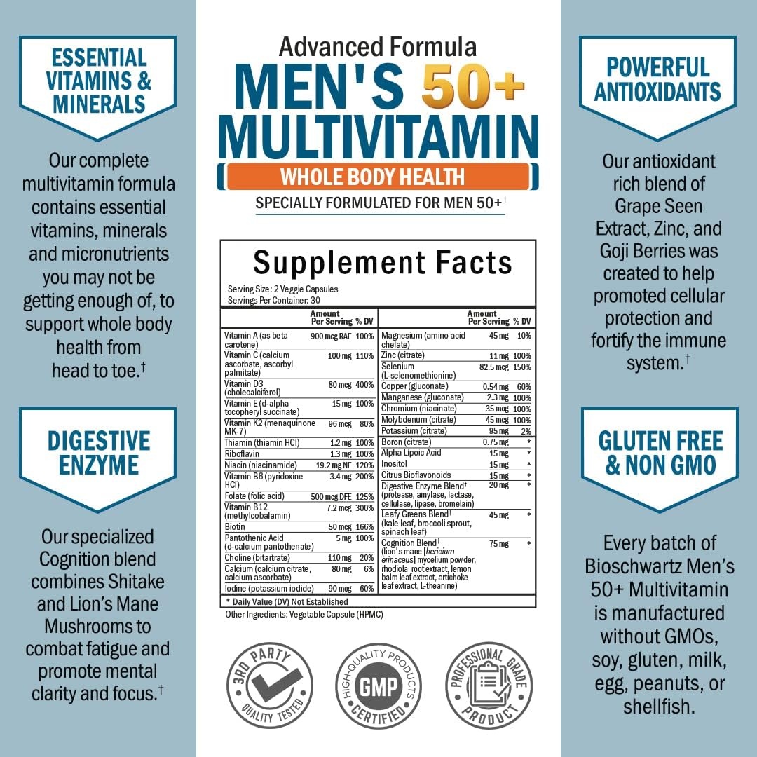 image:imageDaily Multivitamin for Women 50 amp Over Memory Support Supplement Promotes Stress Reduction amp Healthy Immune Response Womens Multivitamin Supplement Designed for Stomach Comfort 60 CapsulesMens 50 Multivitamin 60 Count