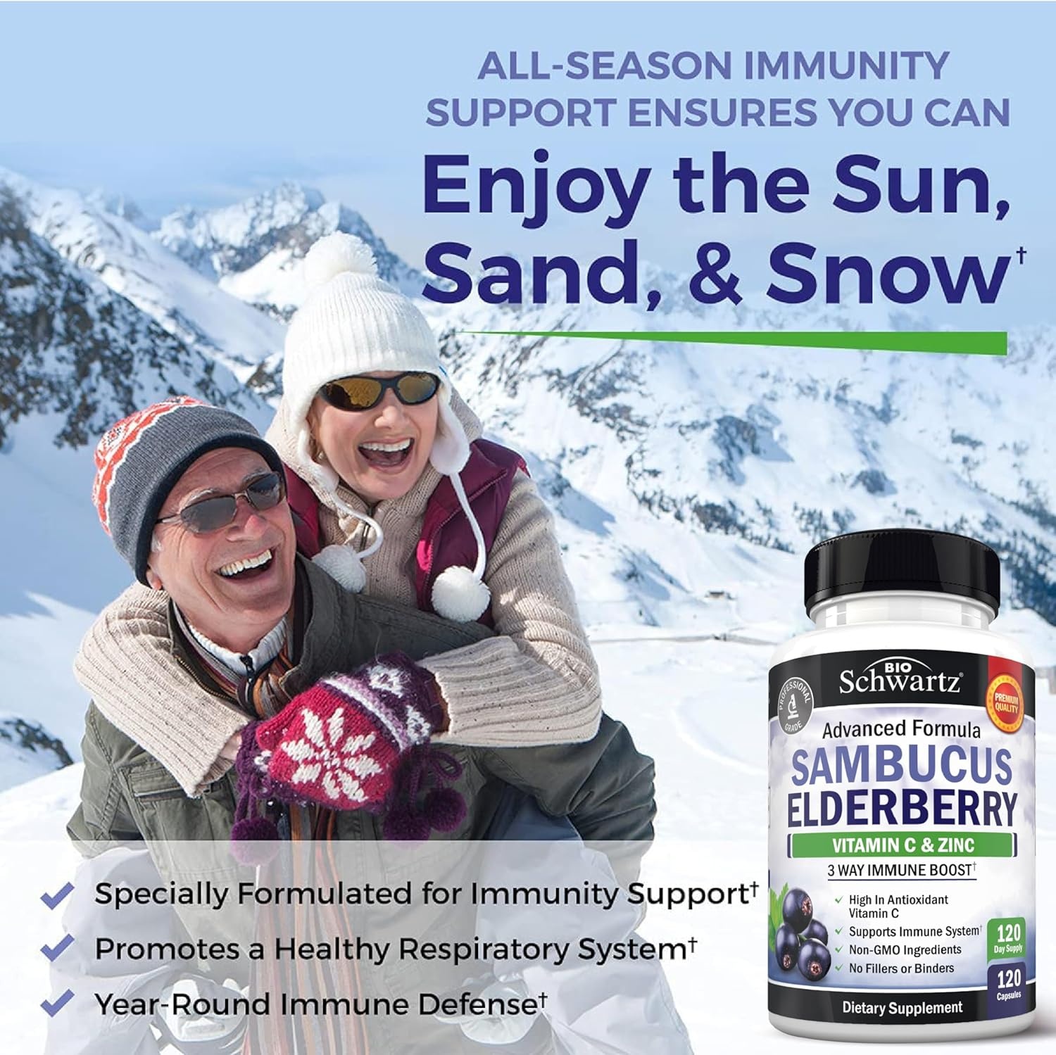 image:imageElderberry Capsules with Zinc and Vitamin C for Adults Immune Support Vitamins for Women and Men Black Sambucus Elderberry Vitamin C and Zinc Immune Defense Multiminerals Supplement 60 Count120 Count Pack of 1
