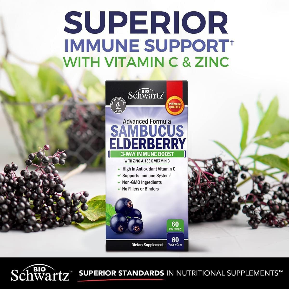 image:imageElderberry Capsules with Zinc and Vitamin C for Adults Immune Support Vitamins for Women and Men Black Sambucus Elderberry Vitamin C and Zinc Immune Defense Multiminerals Supplement 60 Count60 Count Pack of 1