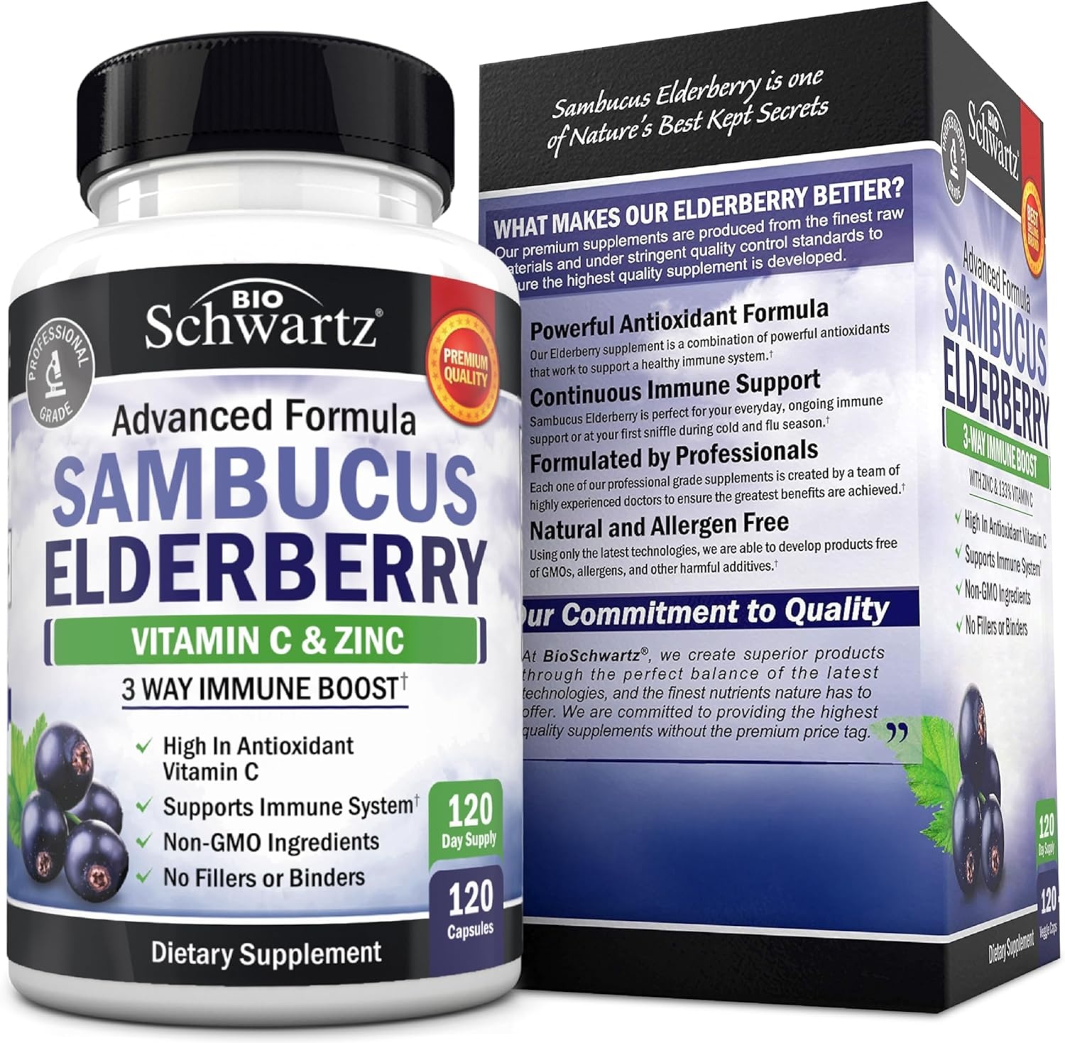 image:imageElderberry Capsules with Zinc and Vitamin C for Adults Immune Support Vitamins for Women and Men Black Sambucus Elderberry Vitamin C and Zinc Immune Defense Multiminerals Supplement 60 Count120 Count Pack of 1