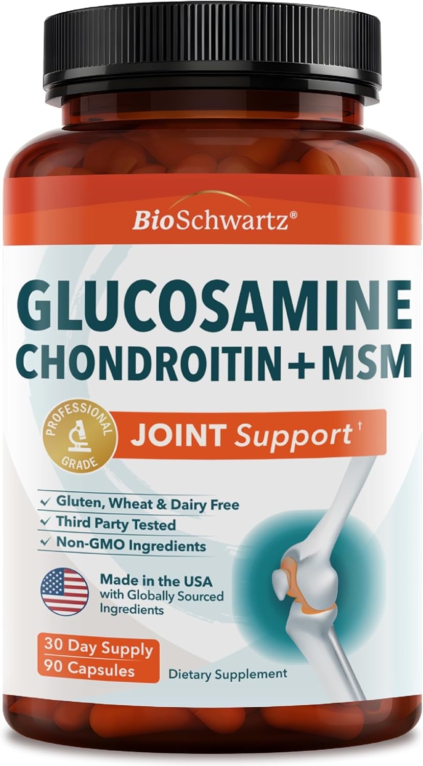 image:imageGlucosamine Chondroitin MSM Joint Support Supplement Collagen Peptides Turmeric and Ginger Hyaluronic Acid Glucosamine Chondroitin Sulfate for Joint Comfort Gluten Free Non GMO 90 Capsules90 Count Pack of 1