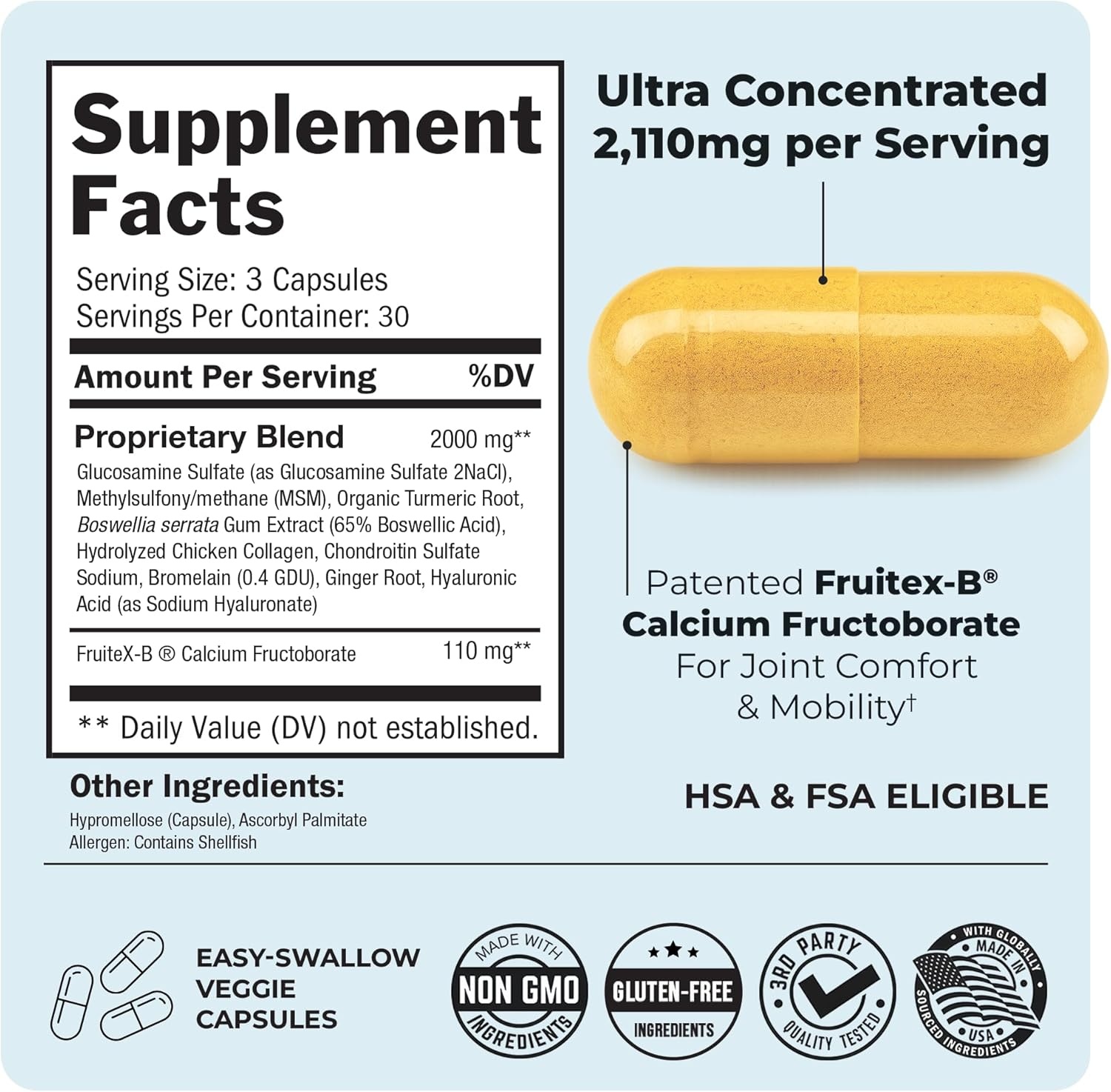 image:imageGlucosamine Chondroitin MSM Joint Support Supplement Collagen Peptides Turmeric and Ginger Hyaluronic Acid Glucosamine Chondroitin Sulfate for Joint Comfort Gluten Free Non GMO 90 Capsules90 Count Pack of 1