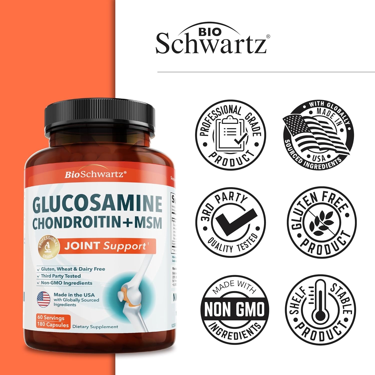 image:imageGlucosamine Chondroitin MSM Joint Support Supplement Collagen Peptides Turmeric and Ginger Hyaluronic Acid Glucosamine Chondroitin Sulfate for Joint Comfort Gluten Free Non GMO 90 Capsules180 Count Pack of 1