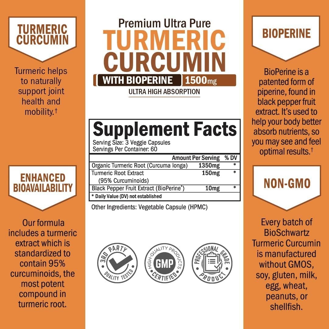 image:imageGlucosamine Chondroitin MSM Triple Strength Joint Support Supplement 2 Month Supply Plus Turmeric Curcumin with Black Pepper Extract 1500mg Complex 2 Month Supply