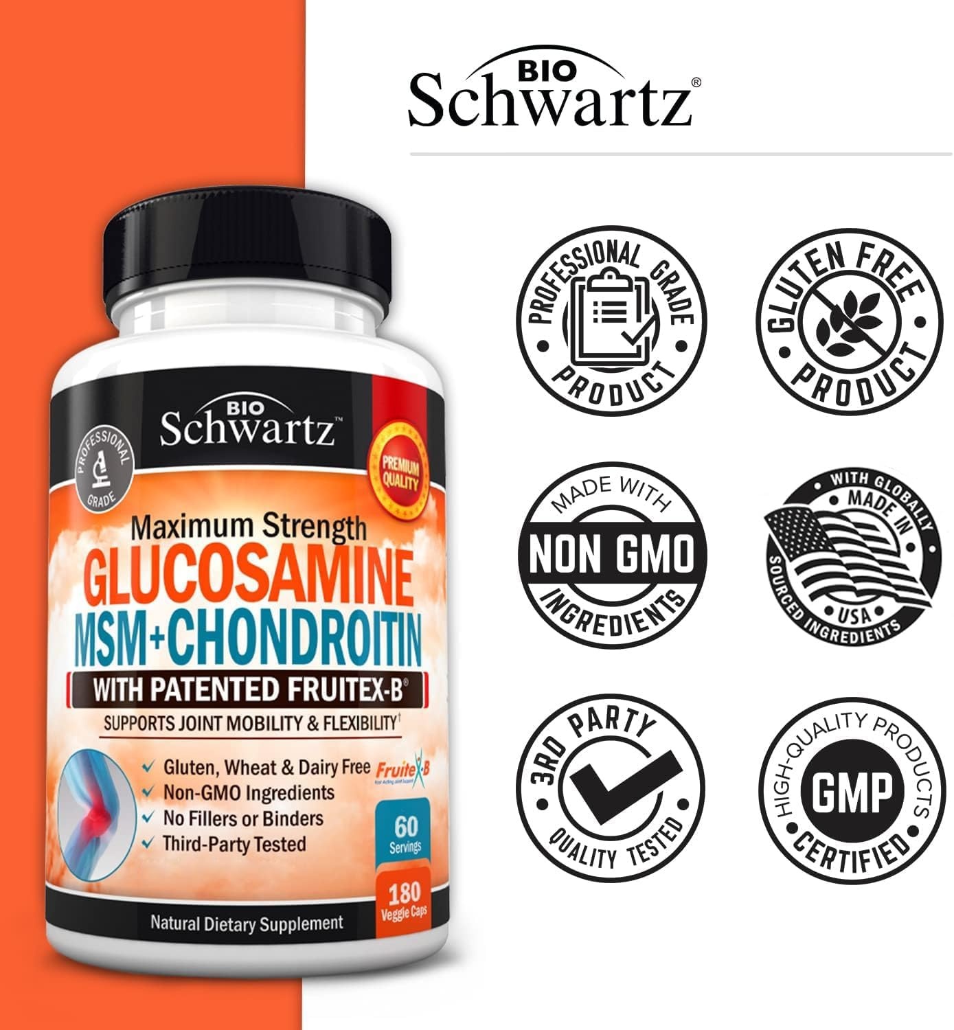 image:imageGlucosamine Chondroitin MSM Triple Strength Joint Support Supplement 2 Month Supply Plus Turmeric Curcumin with Black Pepper Extract 1500mg Complex 2 Month Supply
