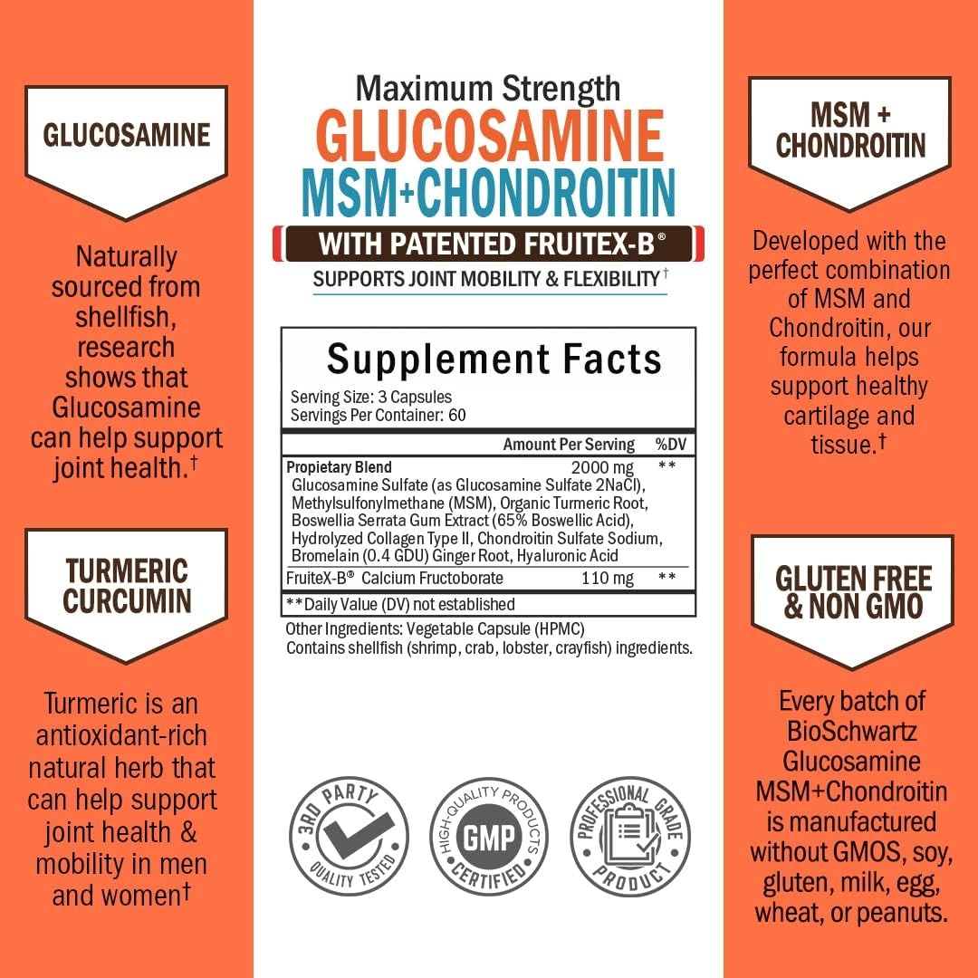 image:imageGlucosamine Chondroitin MSM Triple Strength Joint Support Supplement 2 Month Supply Plus Turmeric Curcumin with Black Pepper Extract 1500mg Complex 2 Month Supply