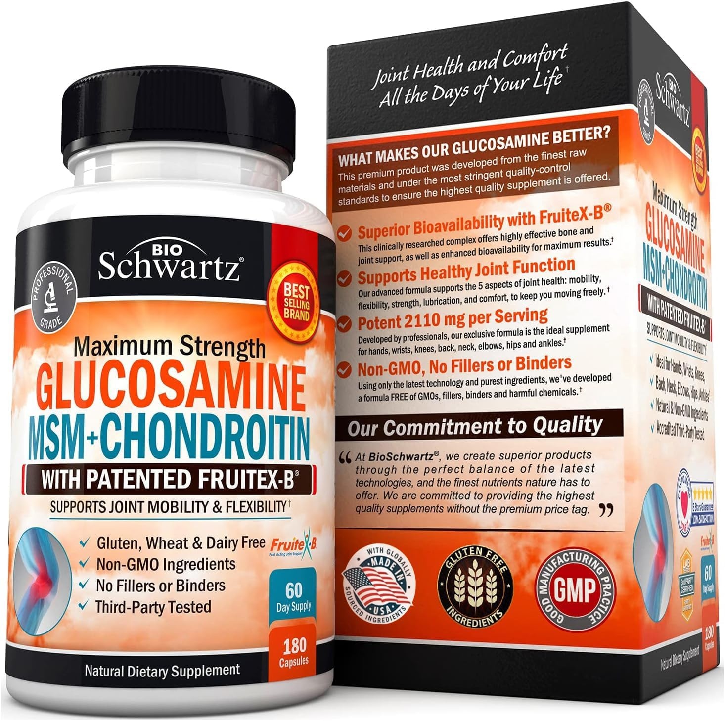image:imageGlucosamine Chondroitin MSM Triple Strength Joint Support Supplement 2 Month Supply Plus Turmeric Curcumin with Black Pepper Extract 1500mg Complex 2 Month Supply
