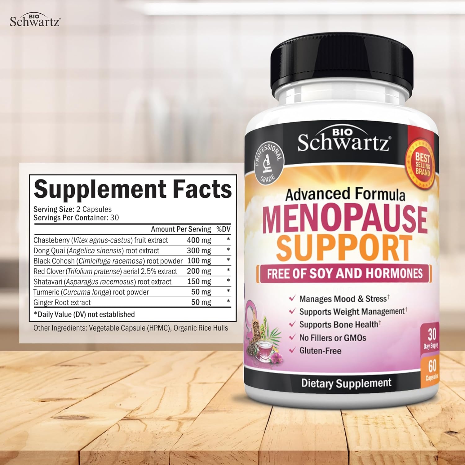 image:imageHerbal Menopause Support for Women Supports Healthy Mood and Balance with Milk Thistle Chasteberry Black Cohosh Red Clover Turmeric Ginger Menopause Supplements for Women 60 Veggie Capsules