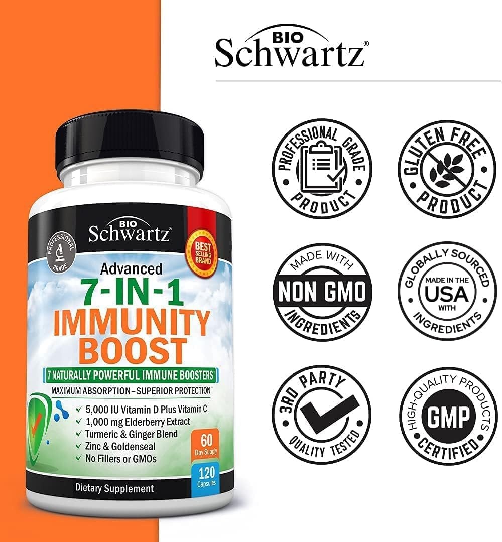 image:imageImmune Support Supplement with Zinc Vitamin C Vitamin D 5000 IU Elderberry Ginger D3 Goldenseal Dr Approved Immunity Vitamins for Adults Women and Men Natural Immune System Booster Defense 120ct