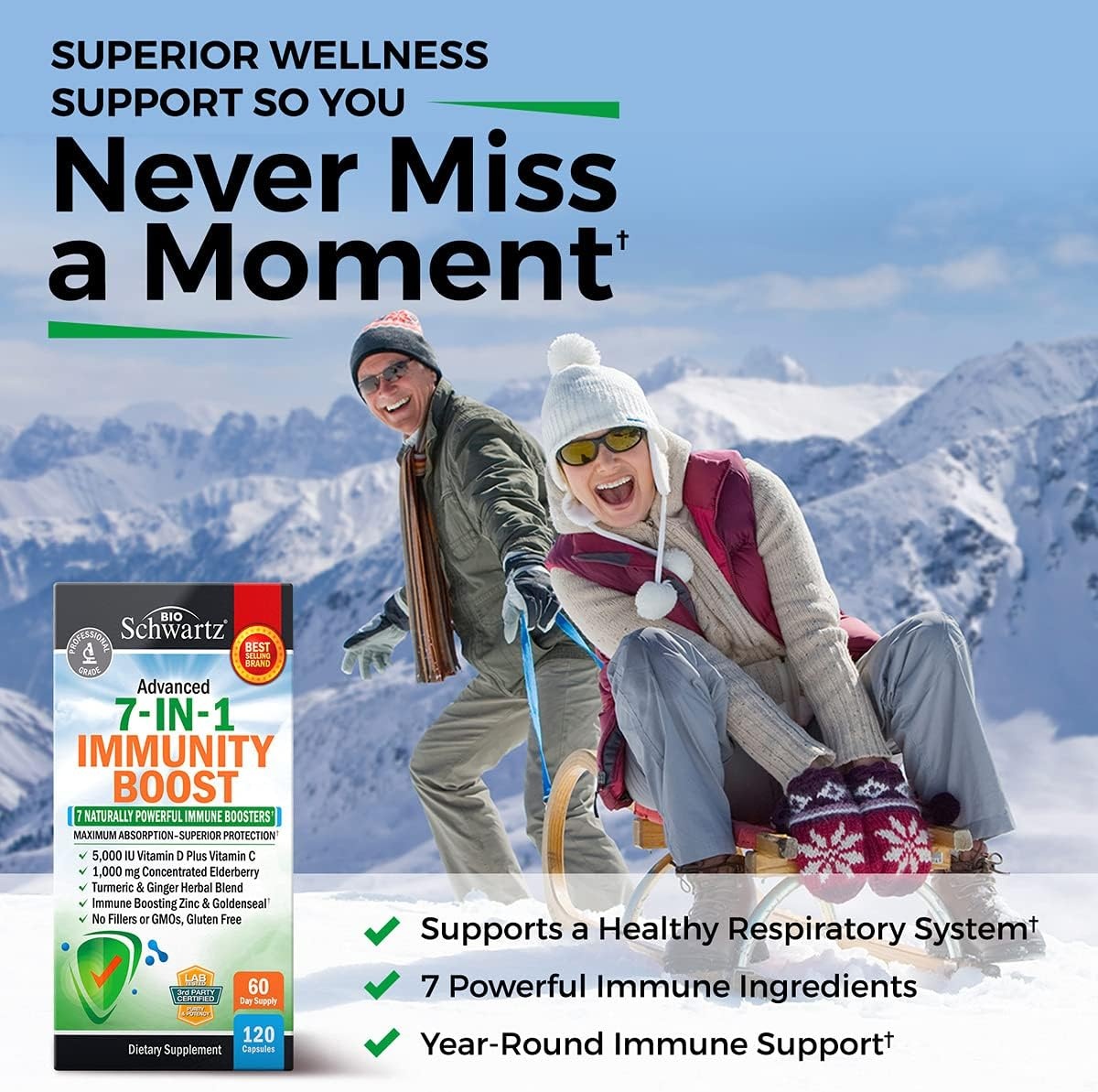 image:imageImmune Support Supplement with Zinc Vitamin C Vitamin D 5000 IU Elderberry Ginger D3 Goldenseal Dr Approved Immunity Vitamins for Adults Women and Men Natural Immune System Booster Defense 120ct