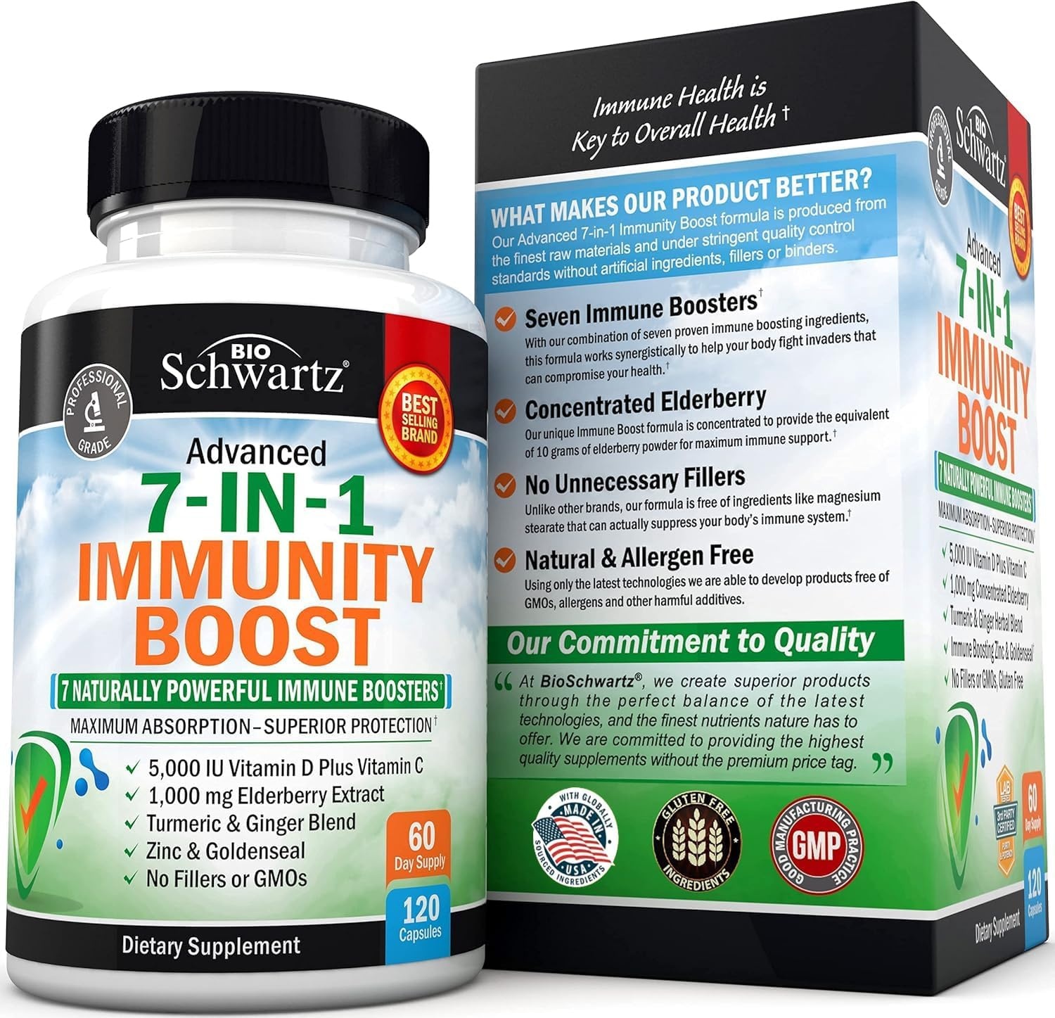 image:imageImmune Support Supplement with Zinc Vitamin C Vitamin D 5000 IU Elderberry Ginger D3 Goldenseal Dr Approved Immunity Vitamins for Adults Women and Men Natural Immune System Booster Defense 120ct