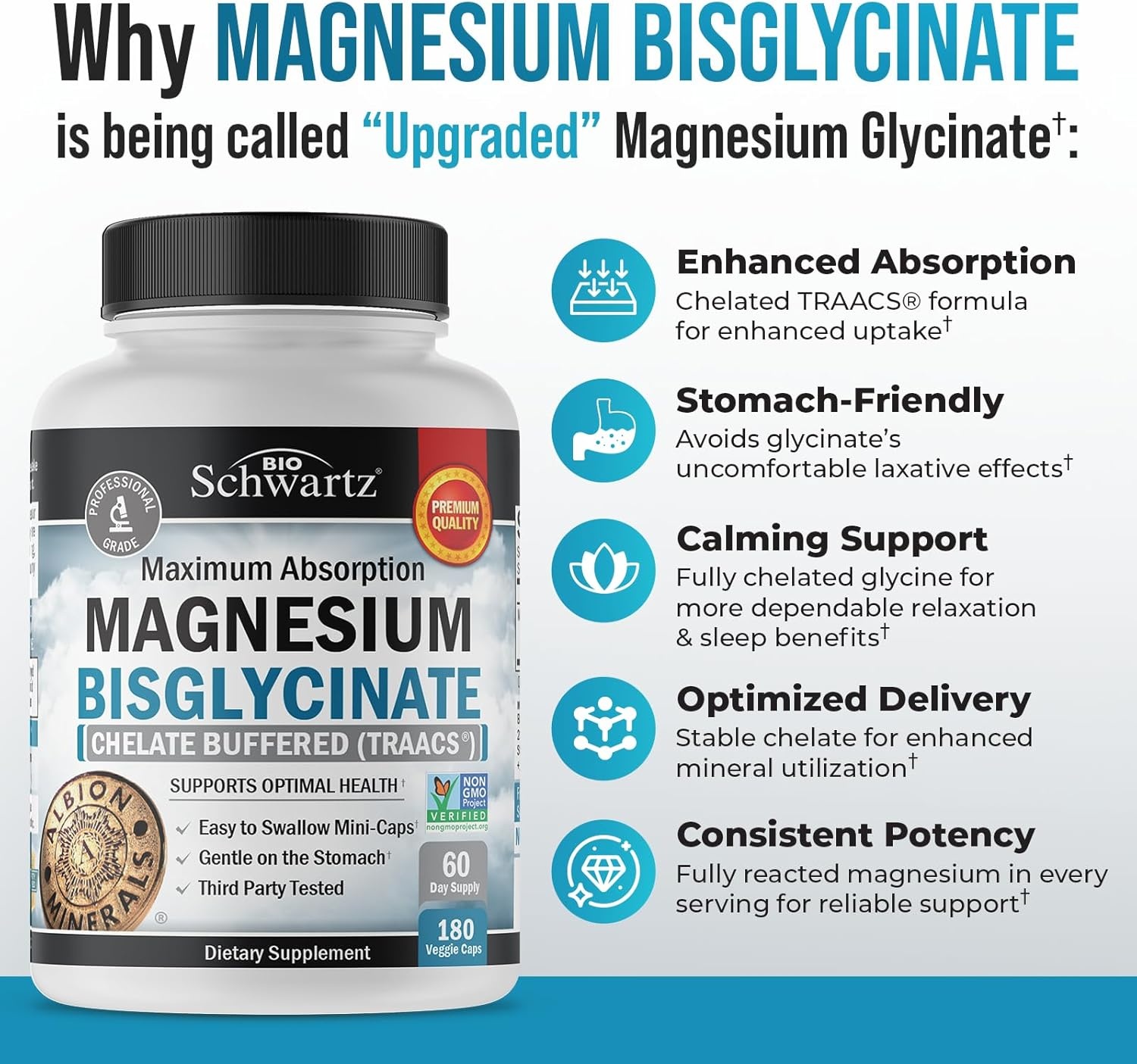 image:imageMagnesium Bisglycinate Powder Chelated Supplement High Absorption Magnesium Glycinate Powder Supplement for Women and Men Sleep Muscle Bone amp Joint Support NonGMO Chelate 237g 60 Servings180 Count Pack of 1