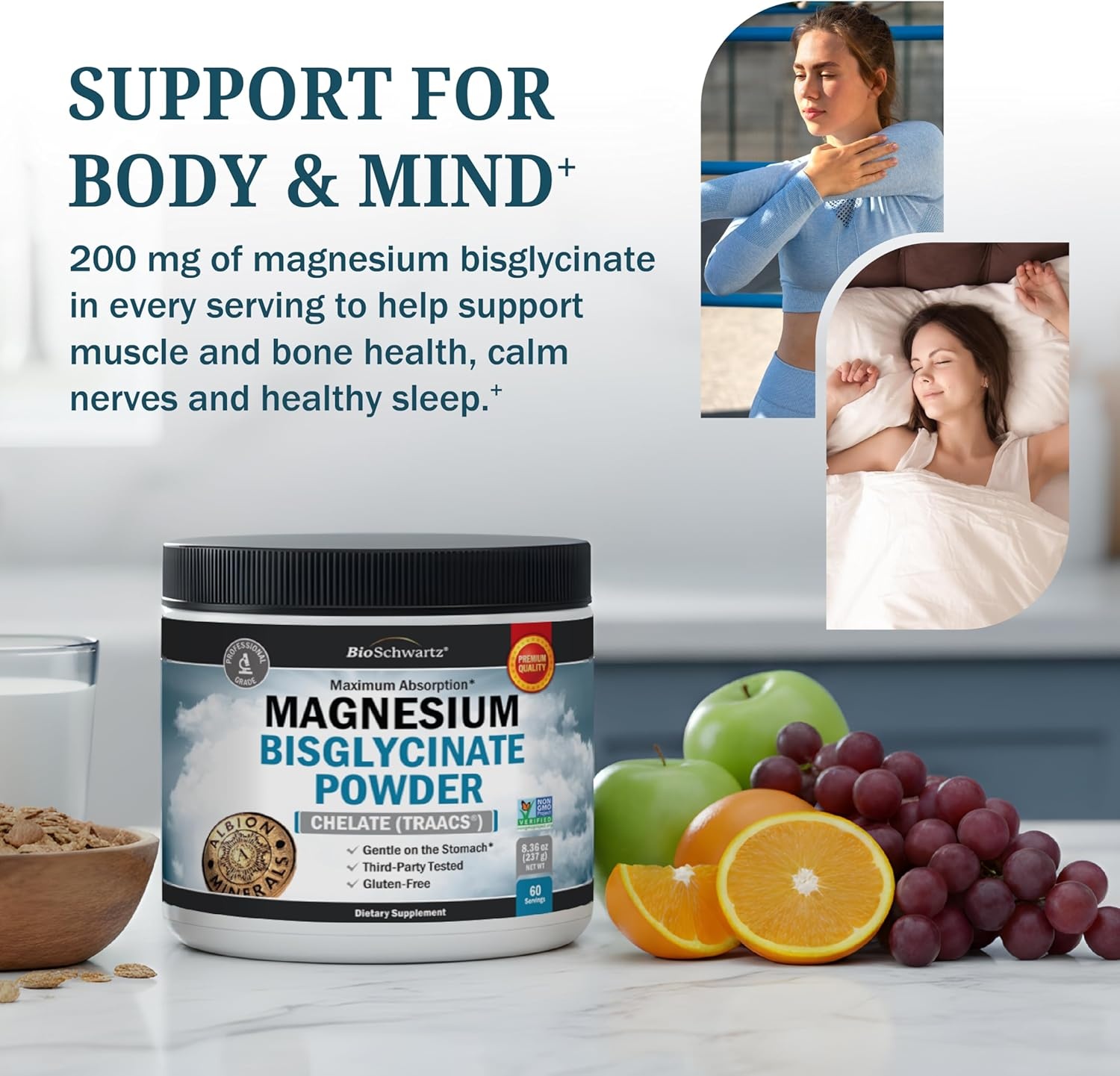 image:imageMagnesium Bisglycinate Powder Chelated Supplement High Absorption Magnesium Glycinate Powder Supplement for Women and Men Sleep Muscle Bone amp Joint Support NonGMO Chelate 237g 60 Servings836 Ounce Pack of 1