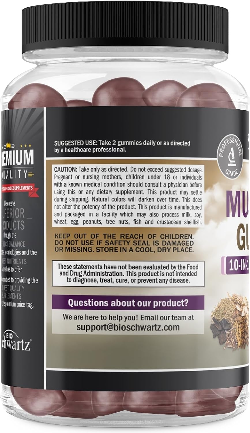 image:imageMushroom Gummies for Adults 10in1 Functional Mushroom Supplement for Mood and Focus with Lions Mane Turkey Tail Cordyceps Shiitake Reishi Vegan NonGMO Fresh Raspberry Flavor 60 Count60 Count Pack of 1