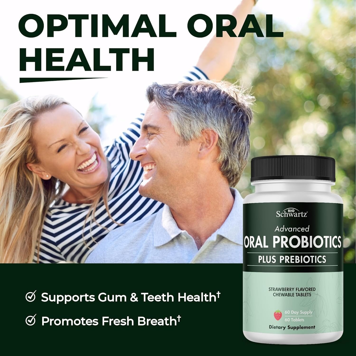 image:imageOral Probiotics Supplement with Prebiotics Supports Healthy Teeth Gums Mouth and Fresh Odorless Breath for Adults Strawberry Flavored Chewable Dental Probiotic 60 Tablets 60 Day Supply60 Count Pack of 1