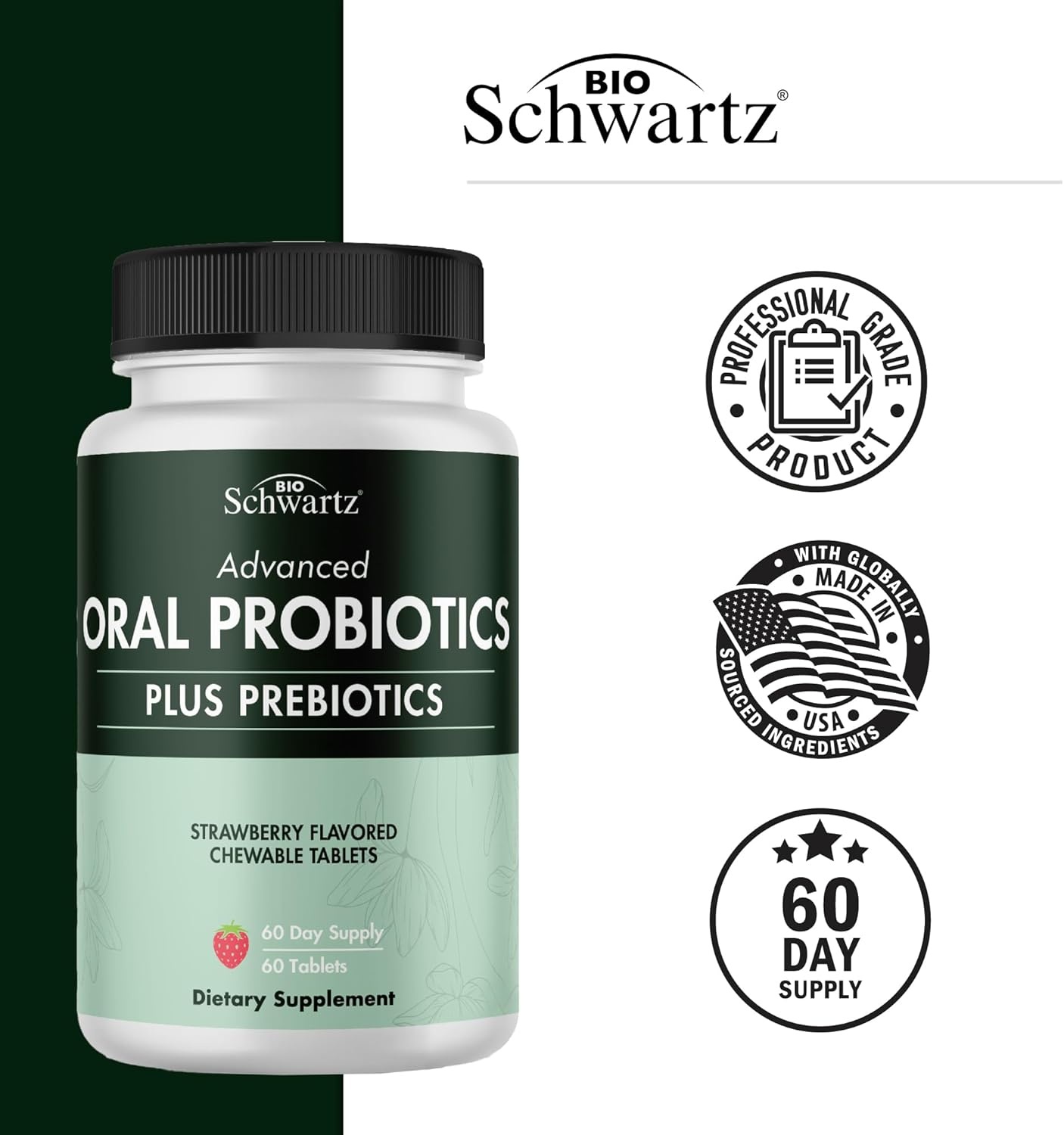 image:imageOral Probiotics Supplement with Prebiotics Supports Healthy Teeth Gums Mouth and Fresh Odorless Breath for Adults Strawberry Flavored Chewable Dental Probiotic 60 Tablets 60 Day Supply60 Count Pack of 1